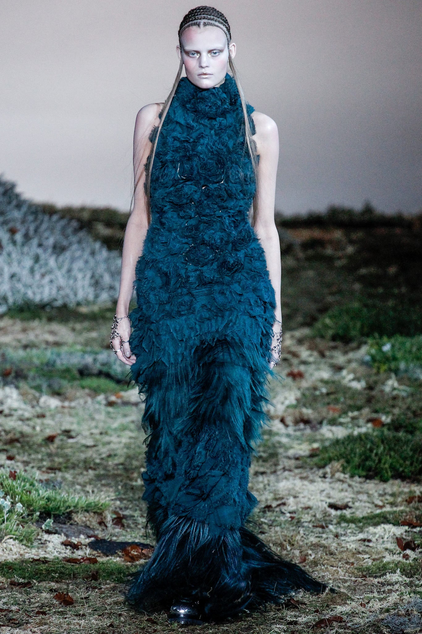 blue silk sleeveless gown