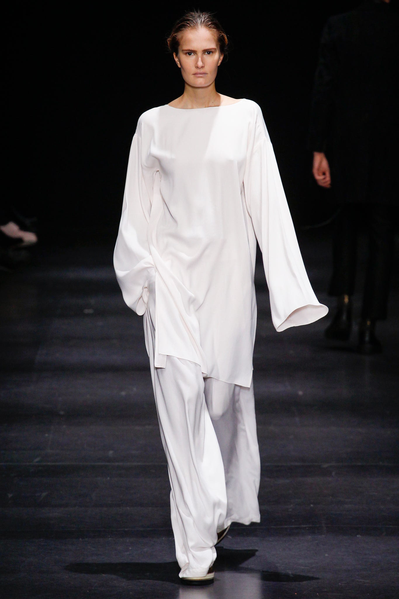 white silk relaxed top and pants