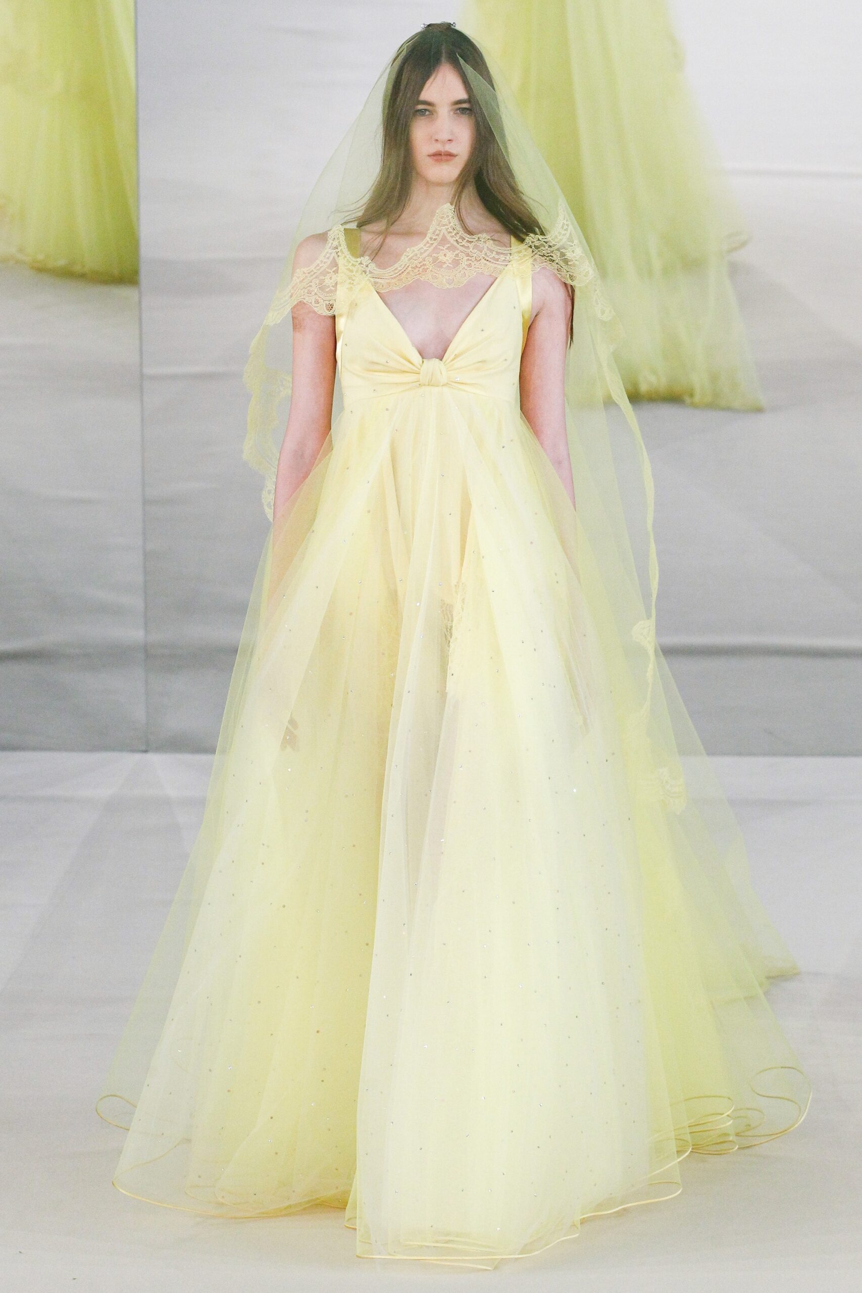 yellow chiffon layered gown