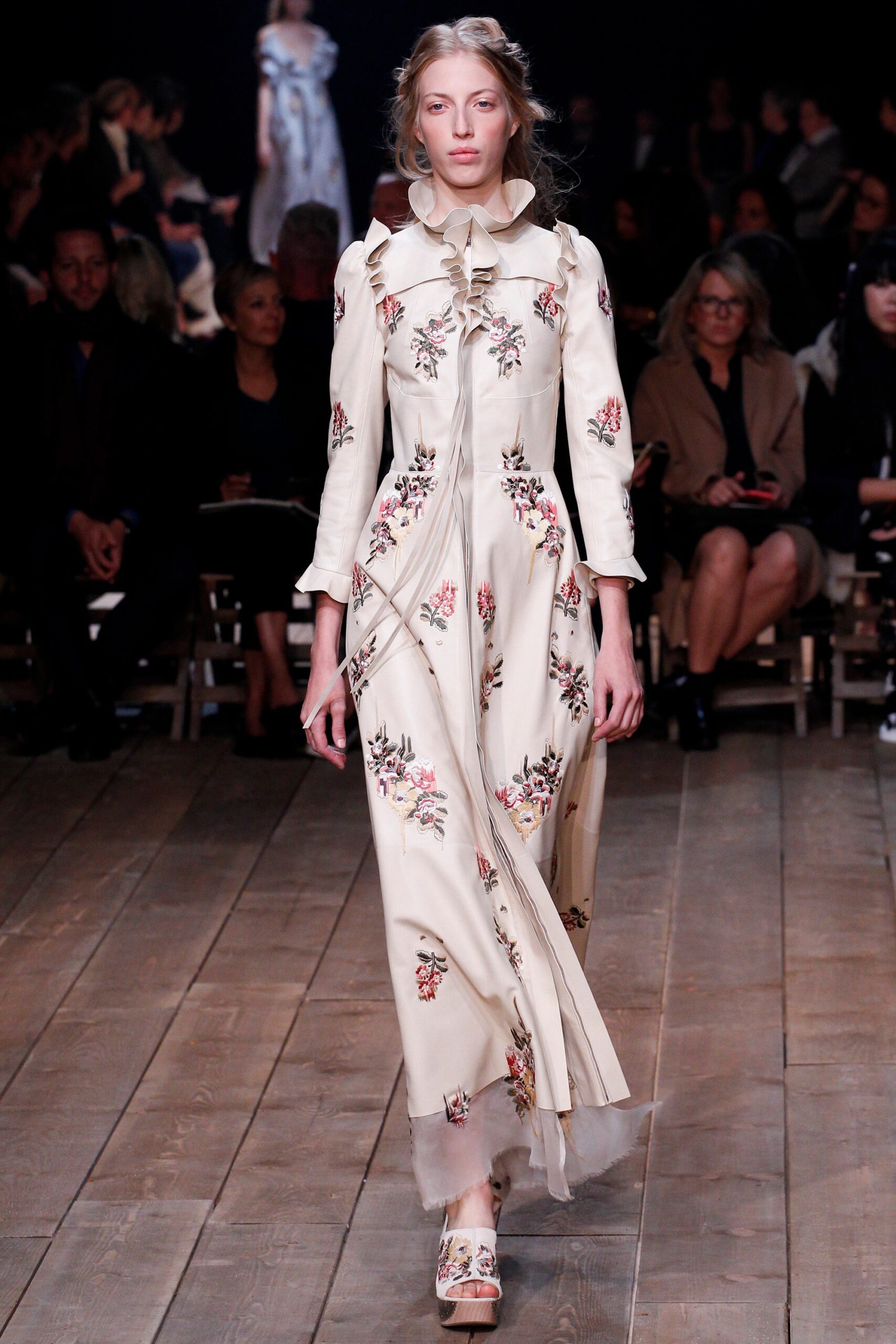 ivory silk embroidered gown