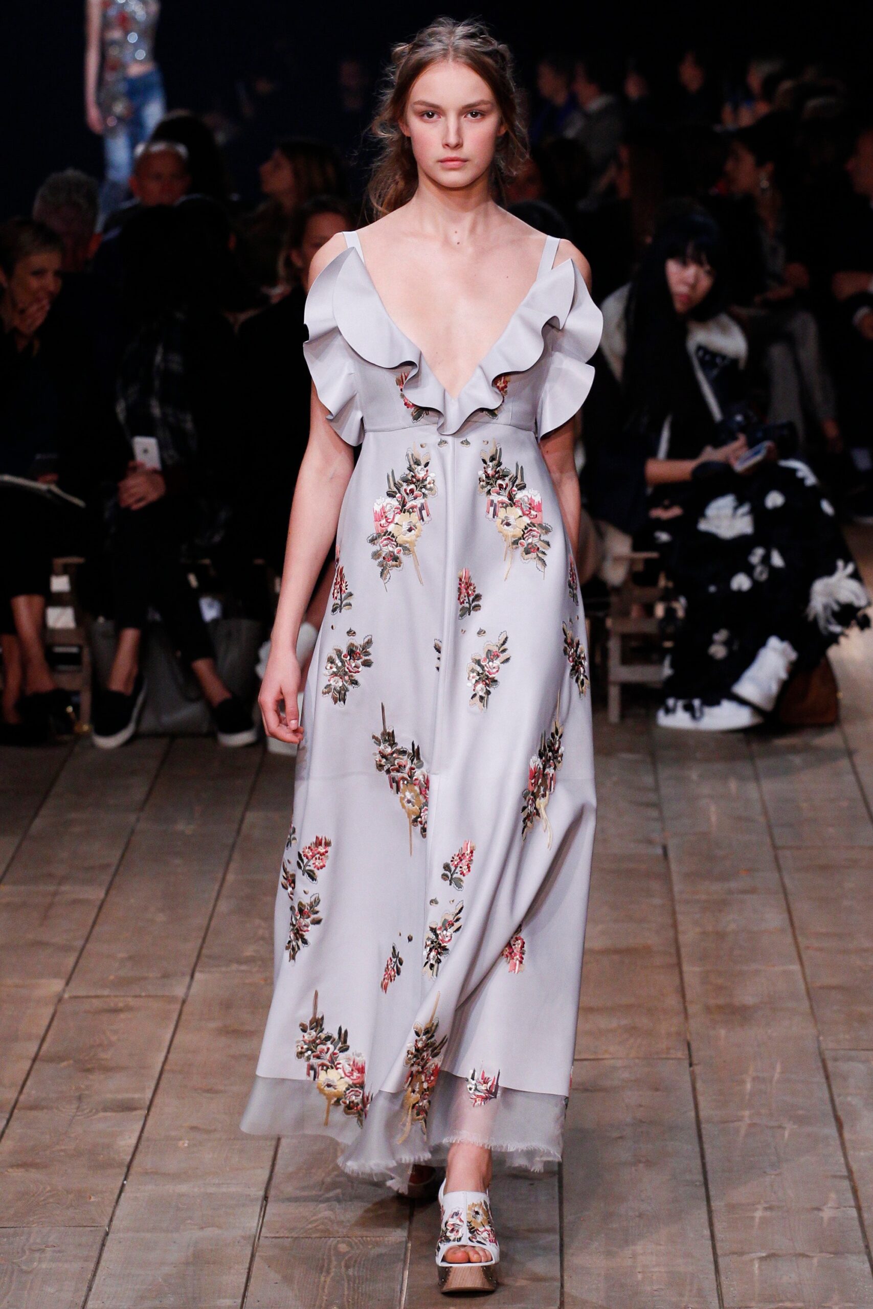 gray silk embroidered maxi dress