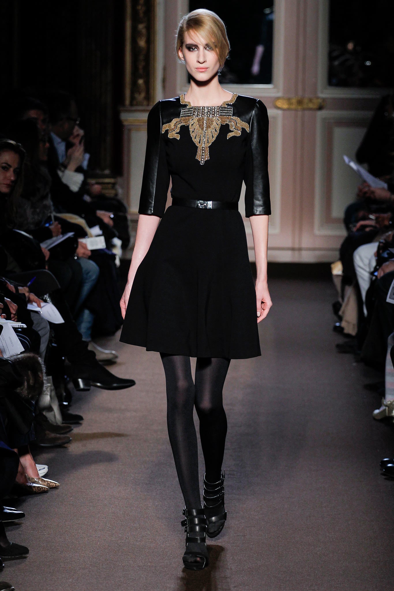 black fitted long-sleeve dress