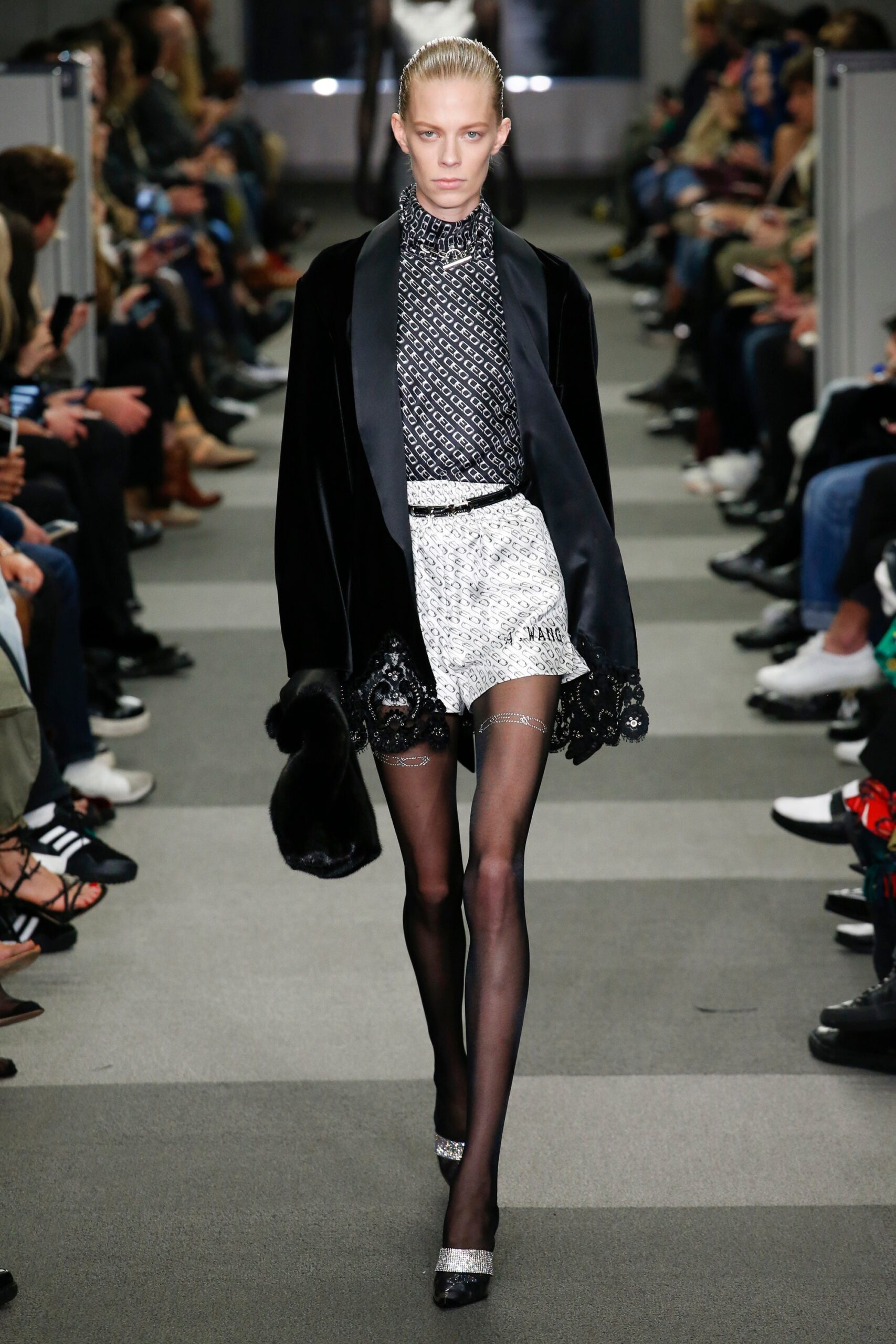 black and white printed blouse with shorts