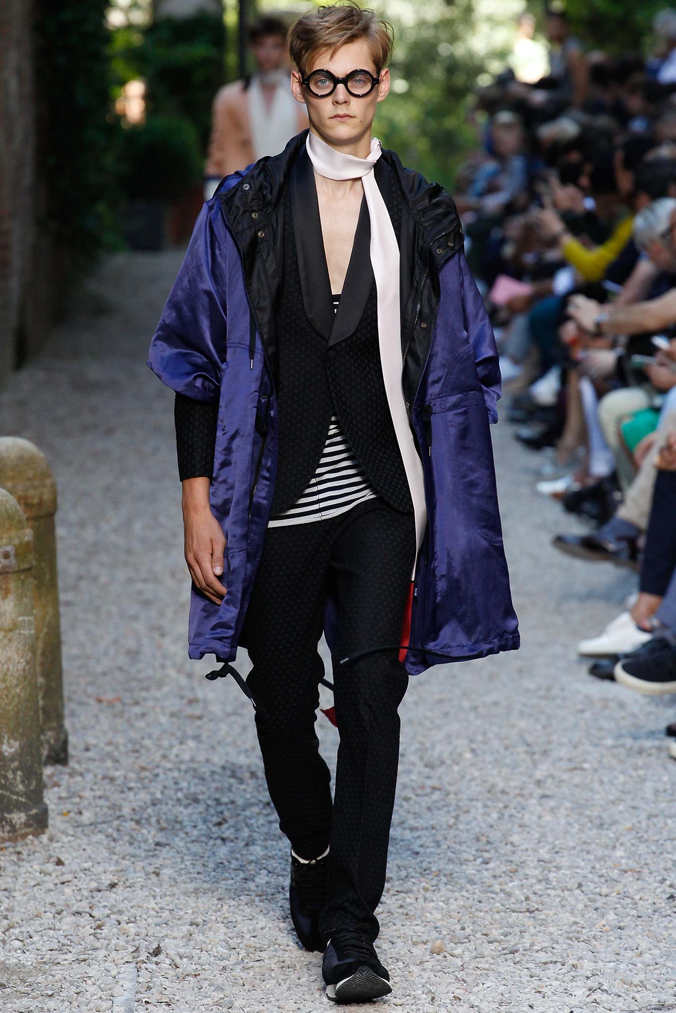 blue silk long-sleeve collared relaxed zippered jacket