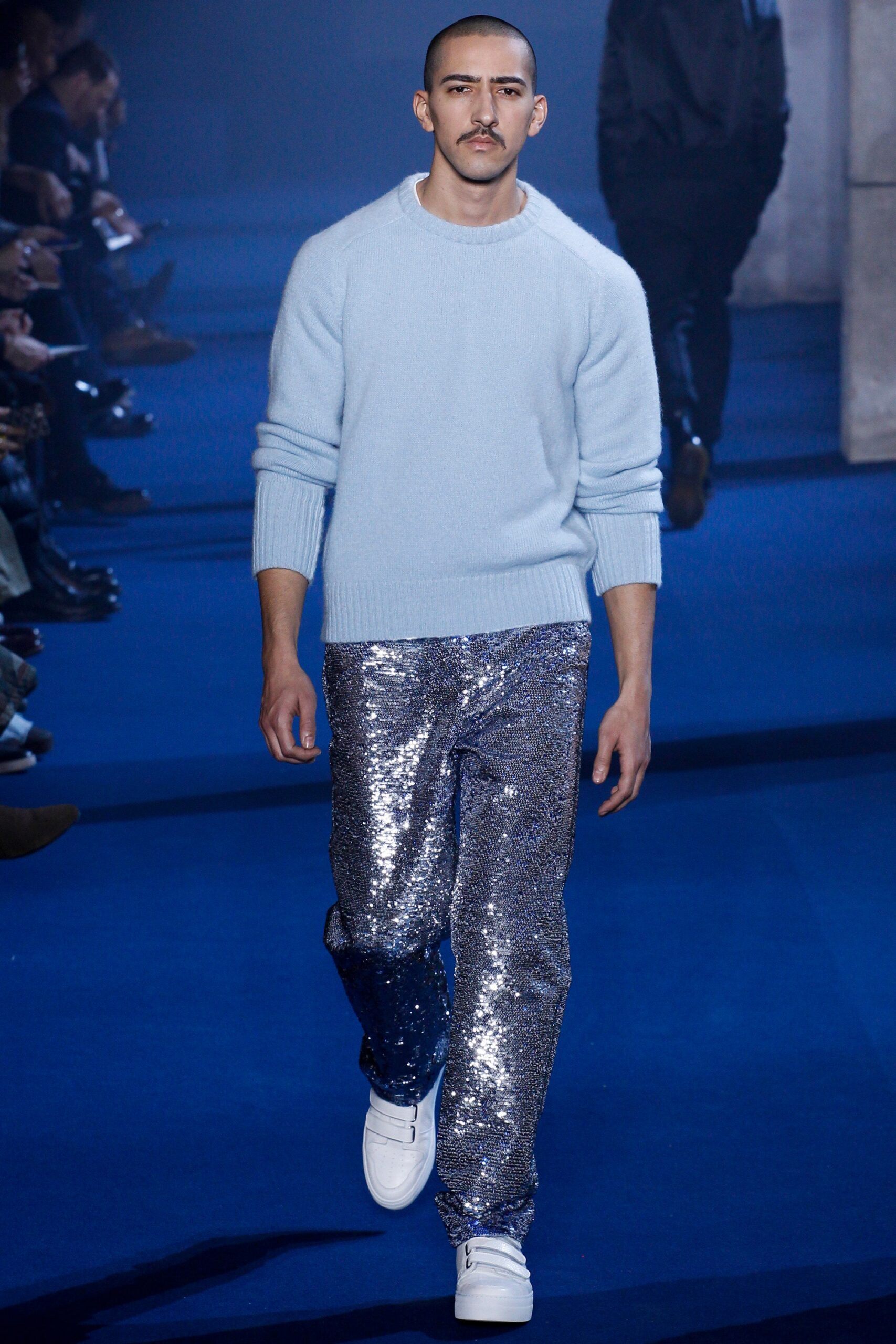 gray sequin slim straight-leg shiny pants
