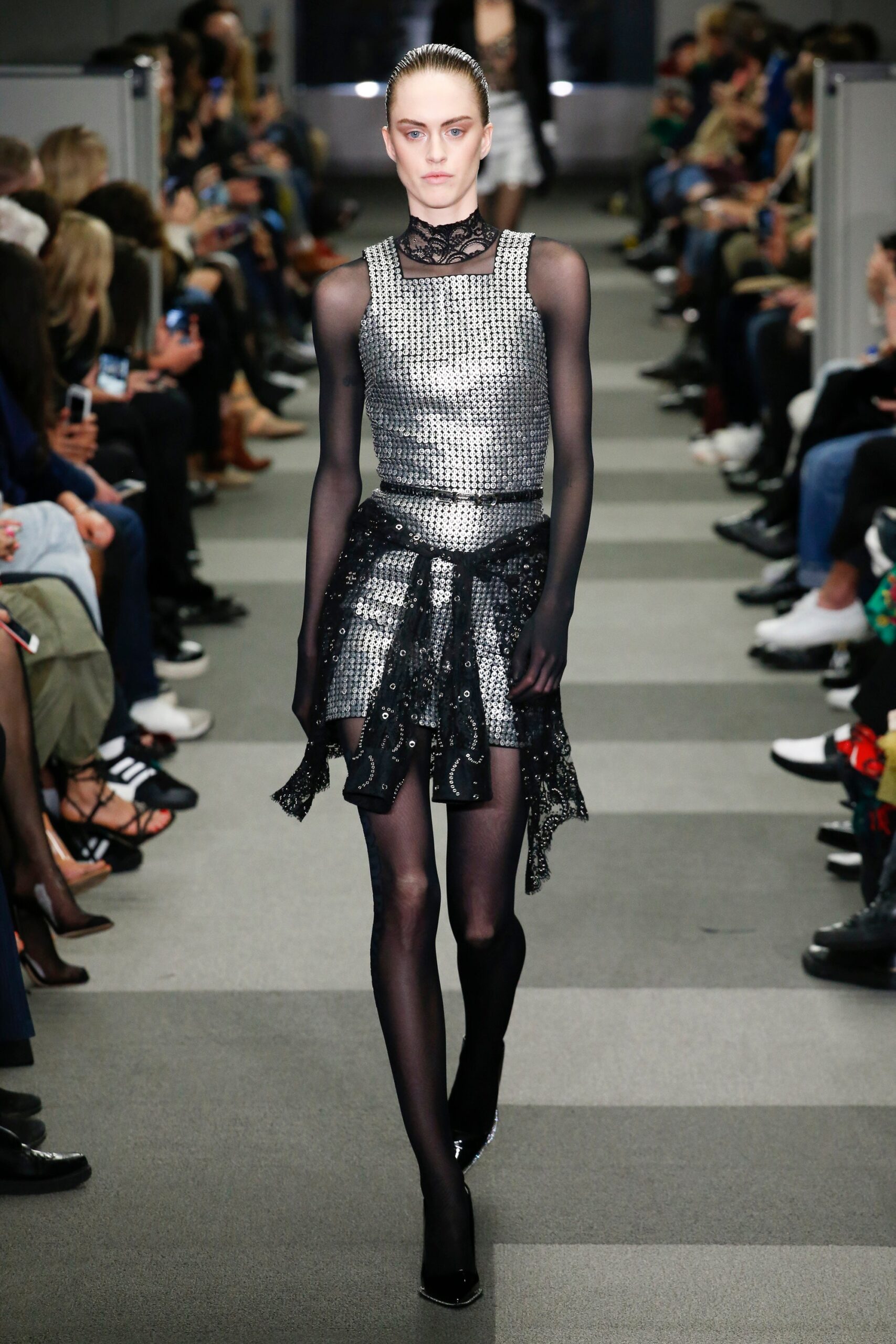 black and silver metallic mini dress