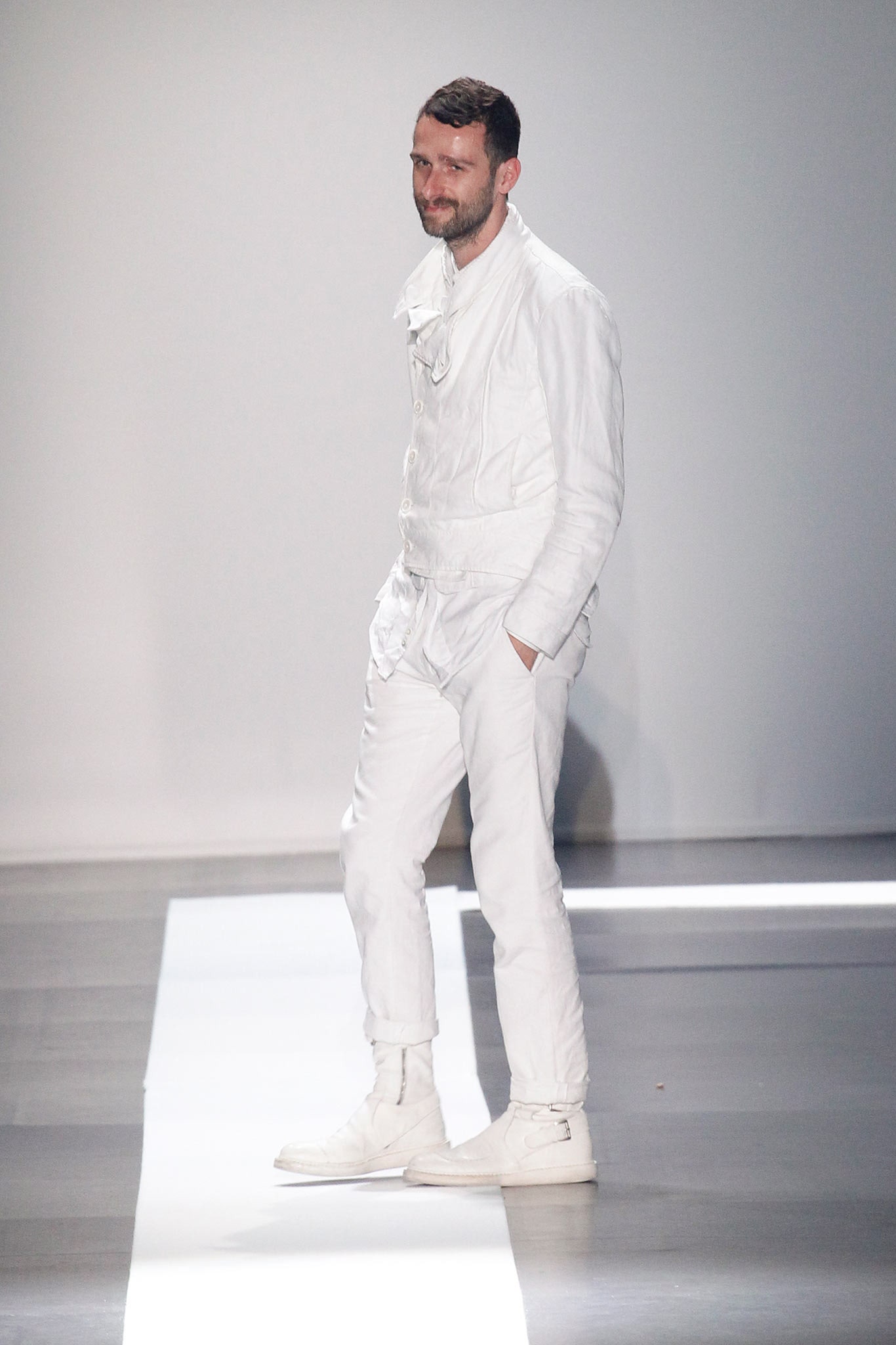 white fitted jacket and pants
