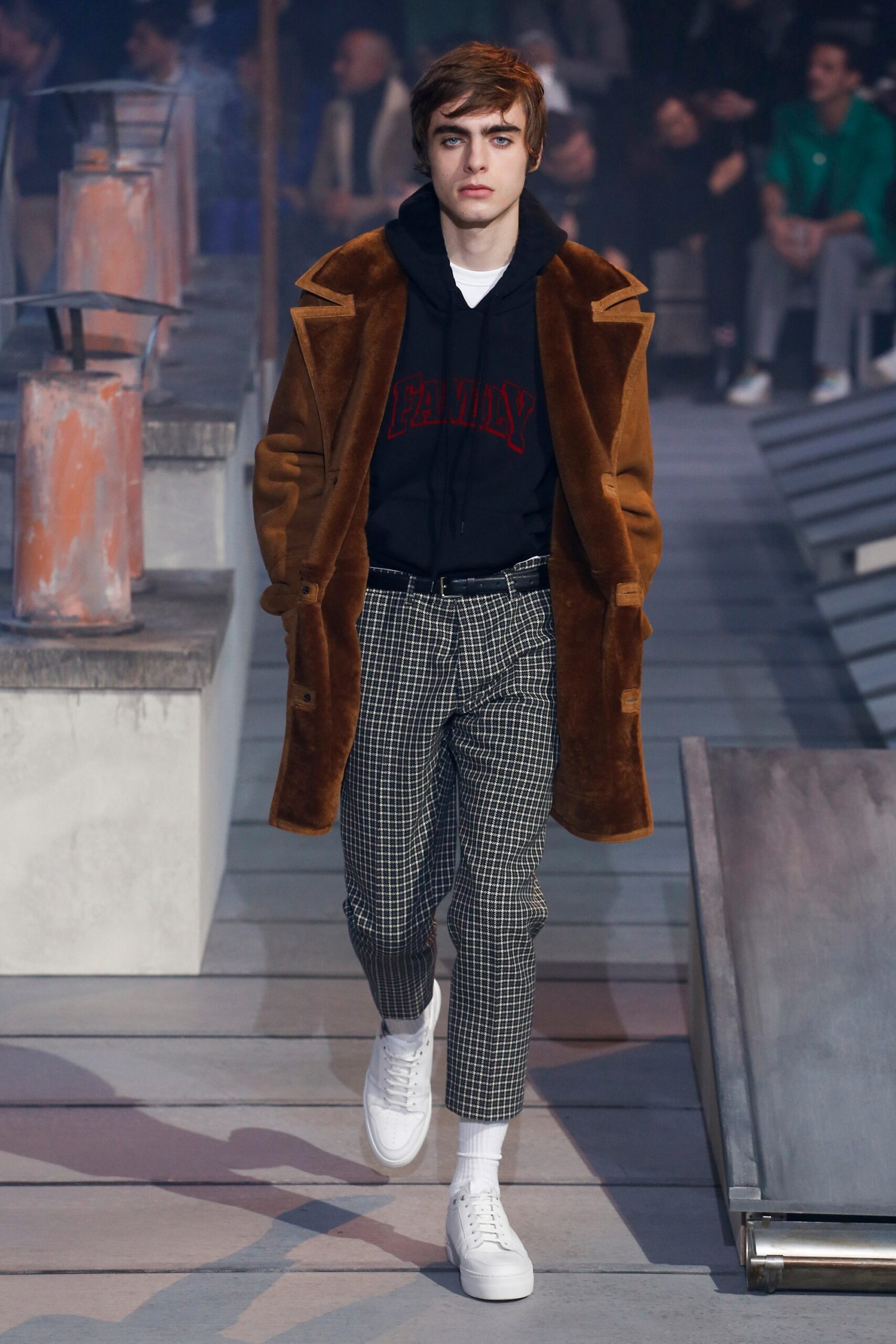 brown faux-fur coat with black hoodie