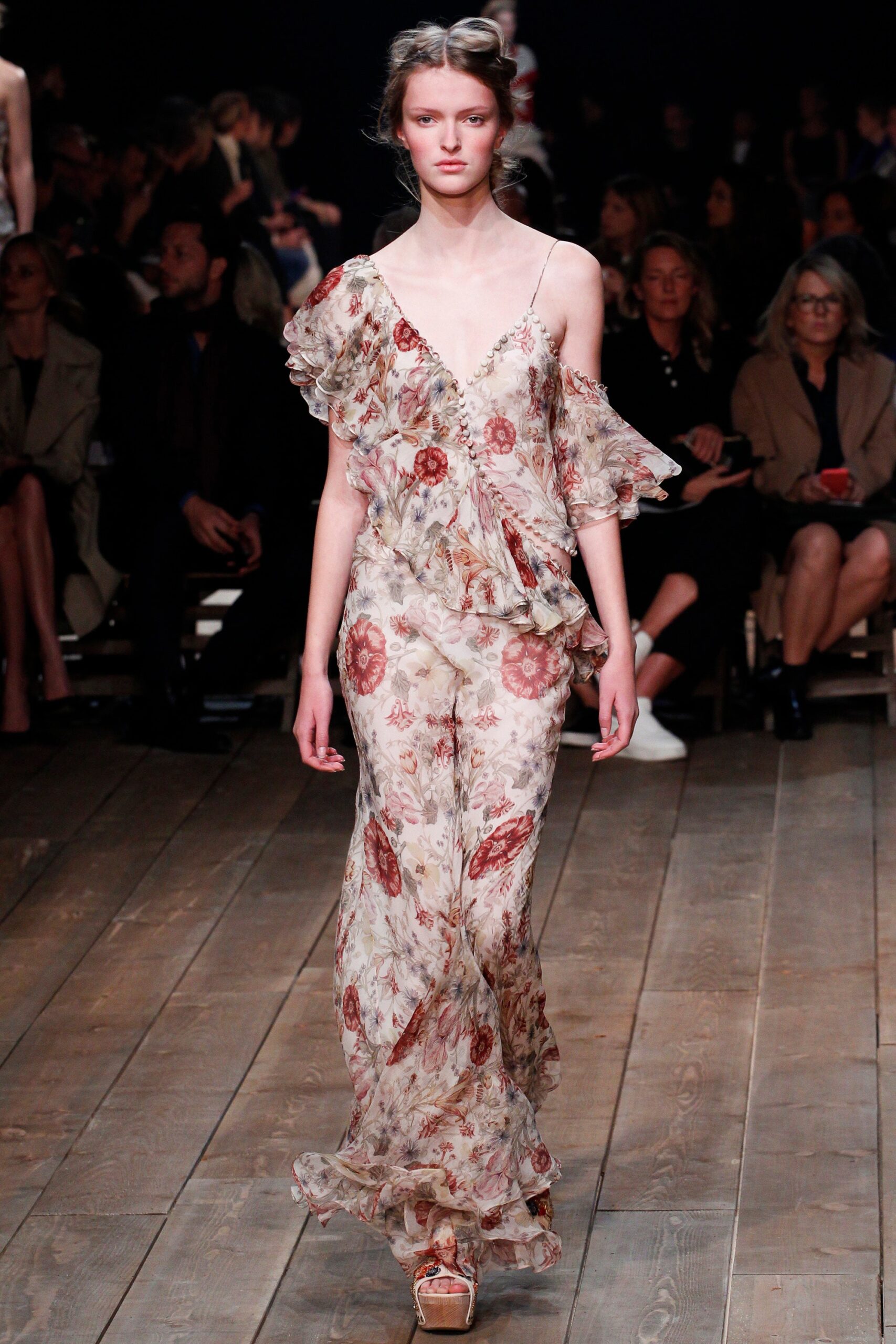 floral silk sleeveless gown