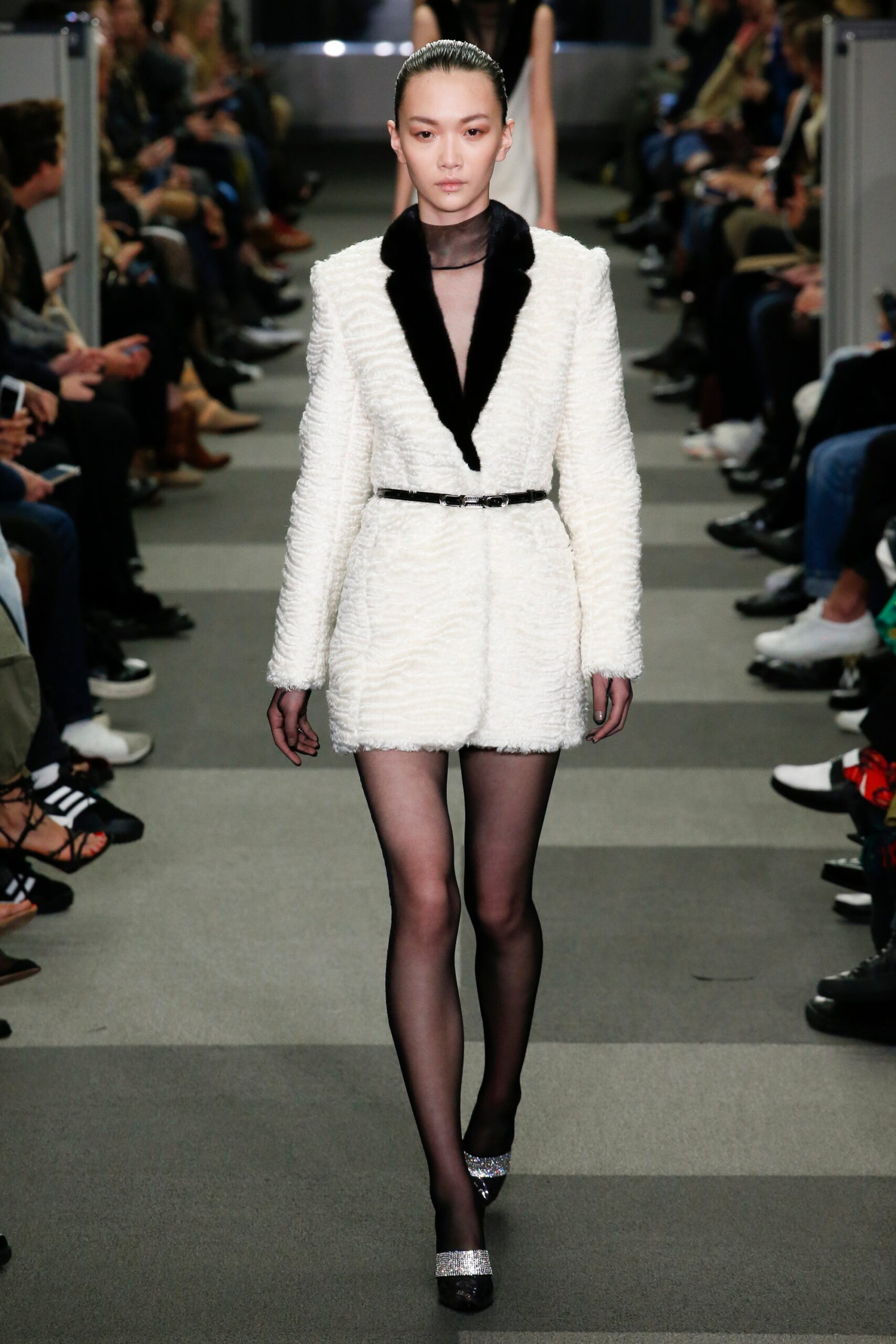 fitted white fur mini dress
