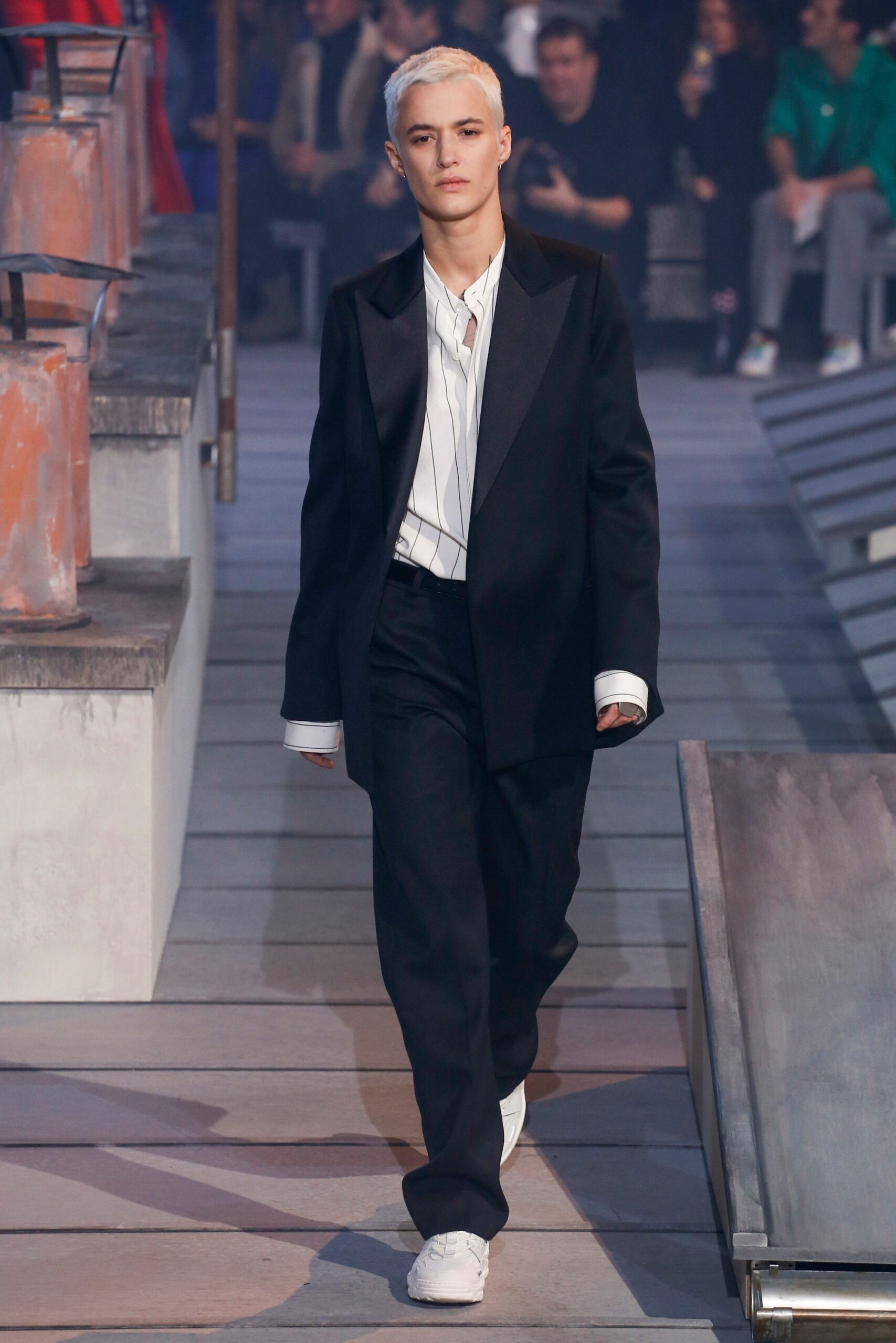 black tailored suit with white shirt