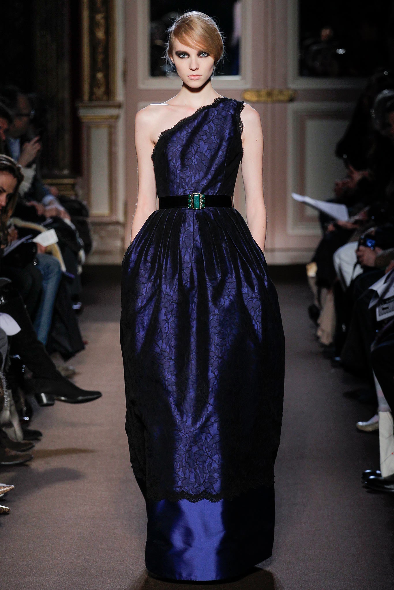 black and blue asymmetric gown