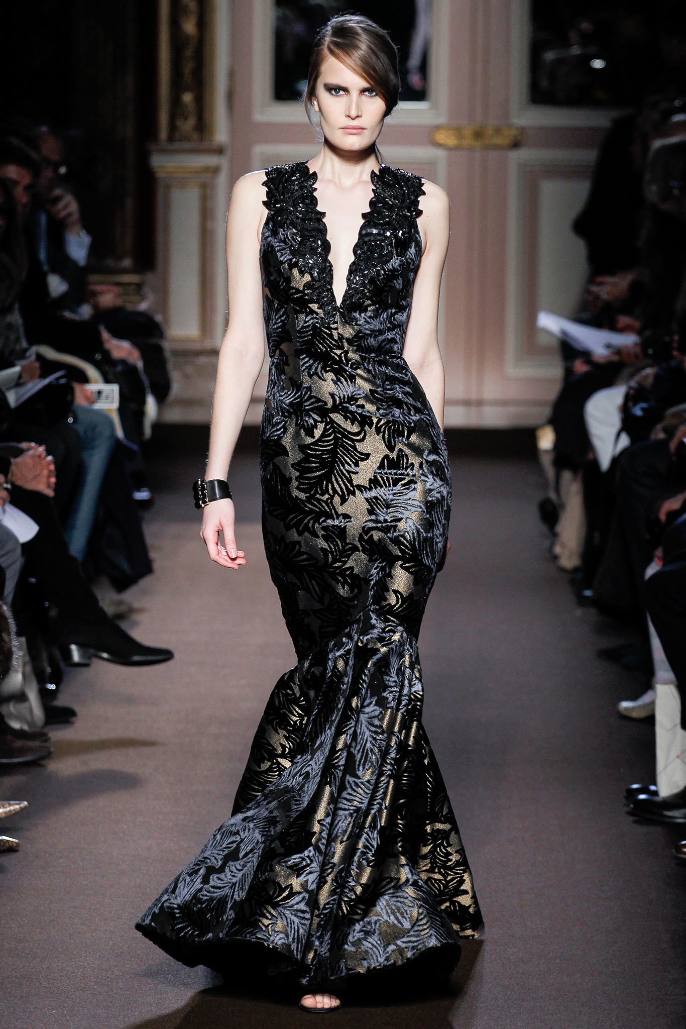 black and gold embellished gown
