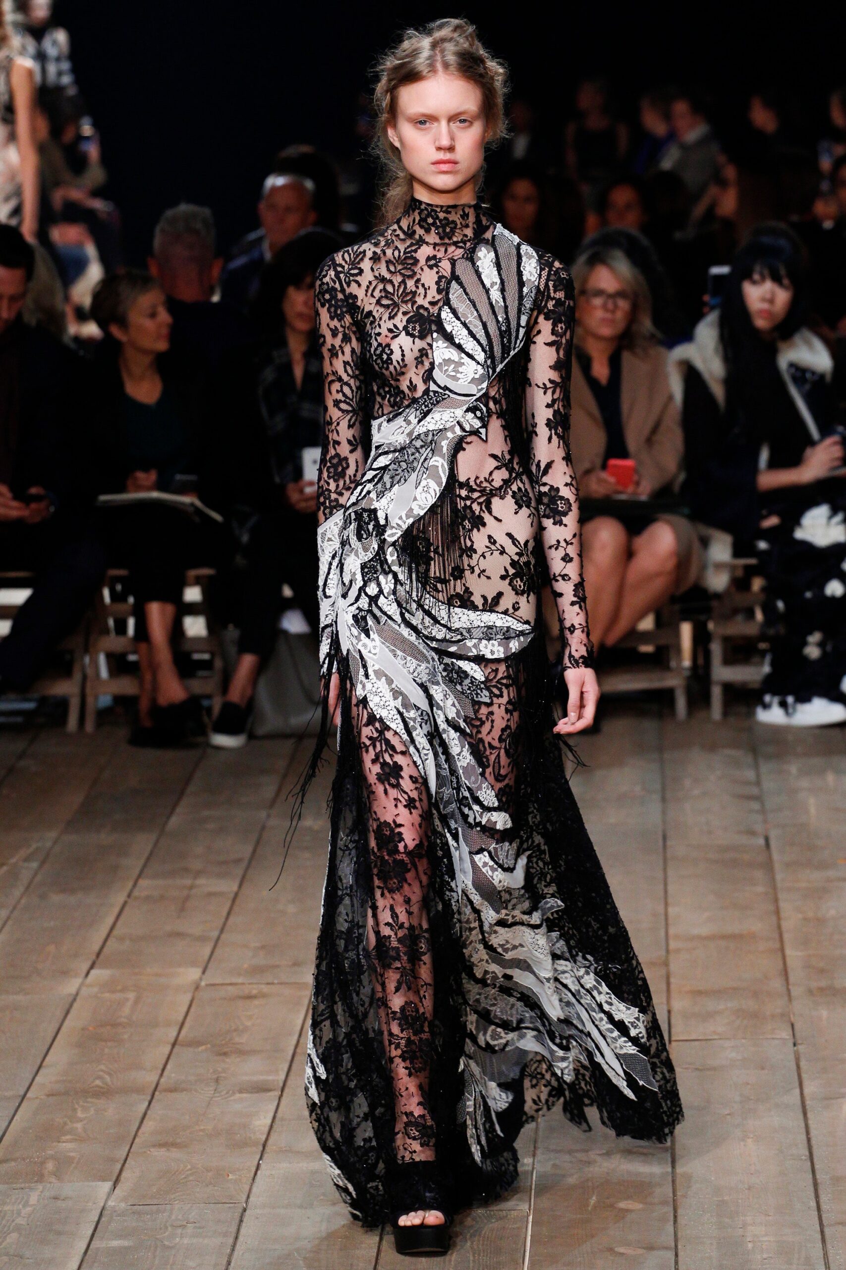 black and white sheer embroidered gown