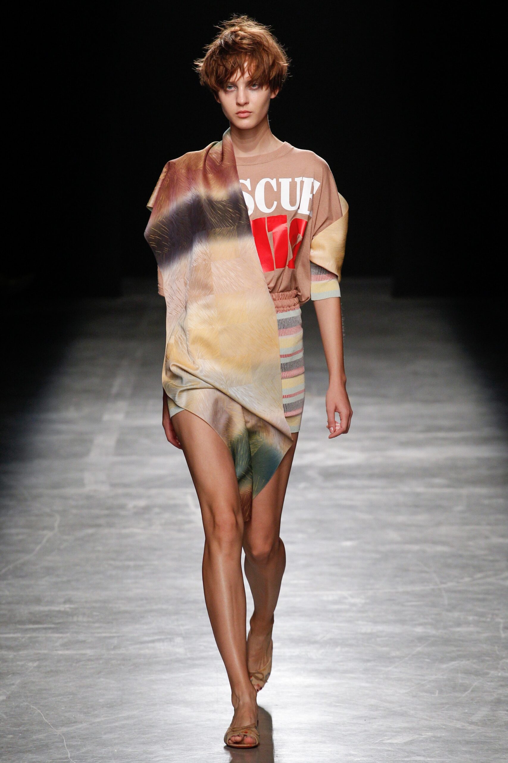 beige multi-layered asymmetric dress