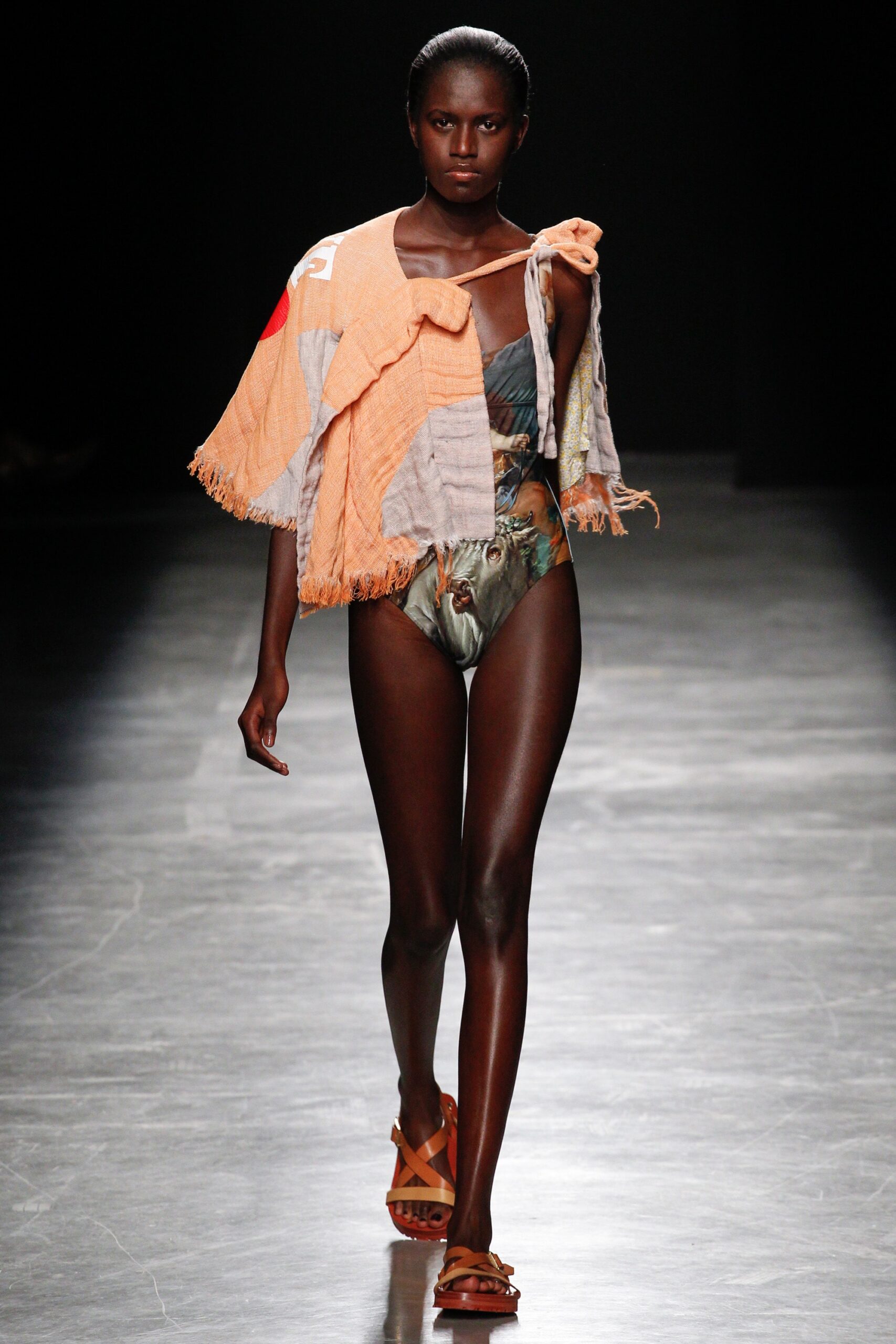 gray green fitted swimsuit with poncho