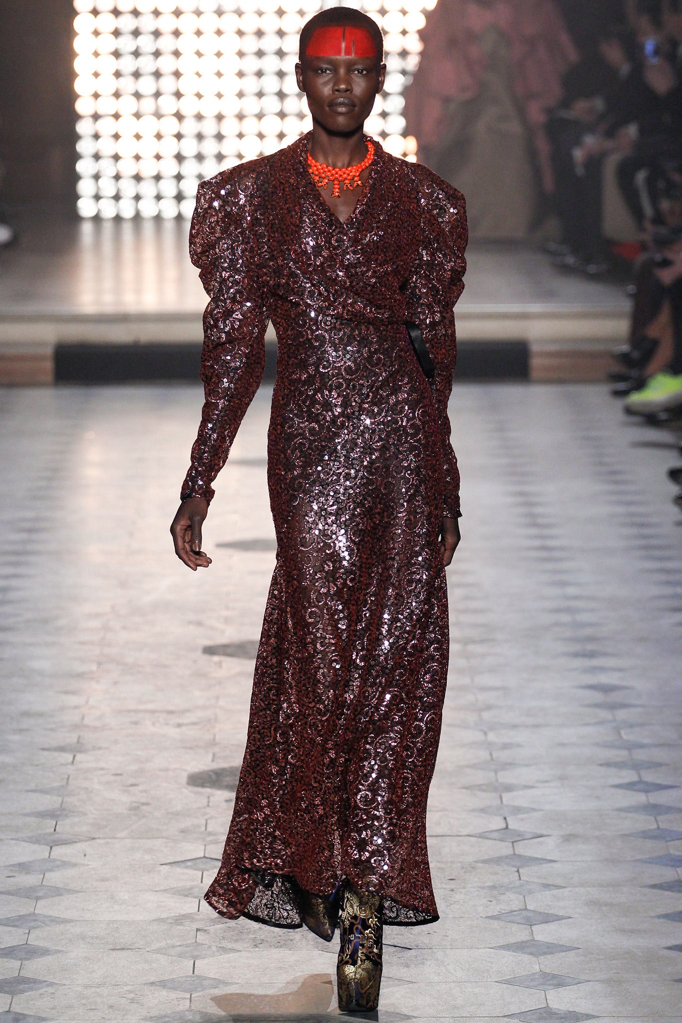 red sequin fitted gown