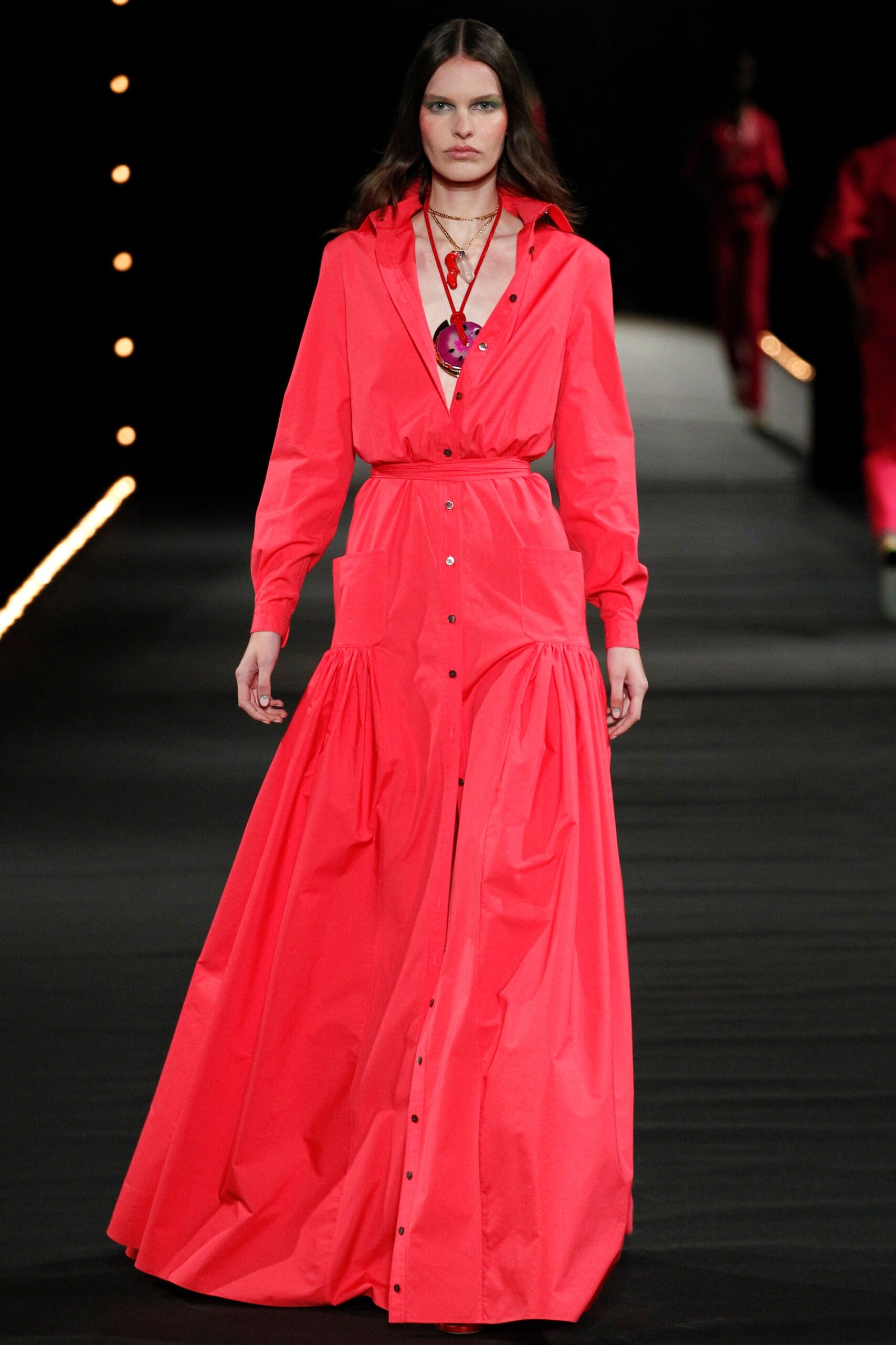 red cotton long-sleeve dress
