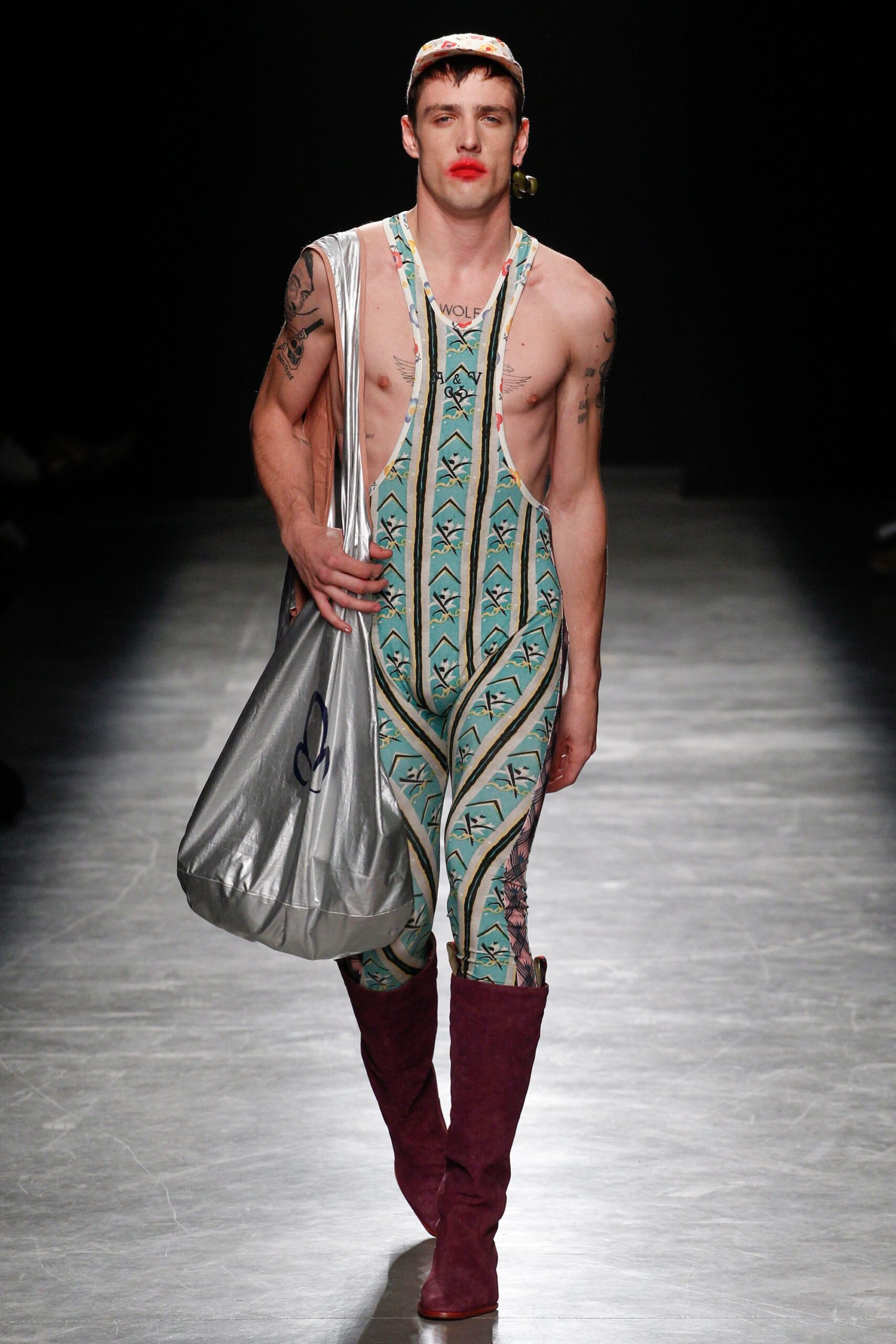 blue printed fitted catsuit