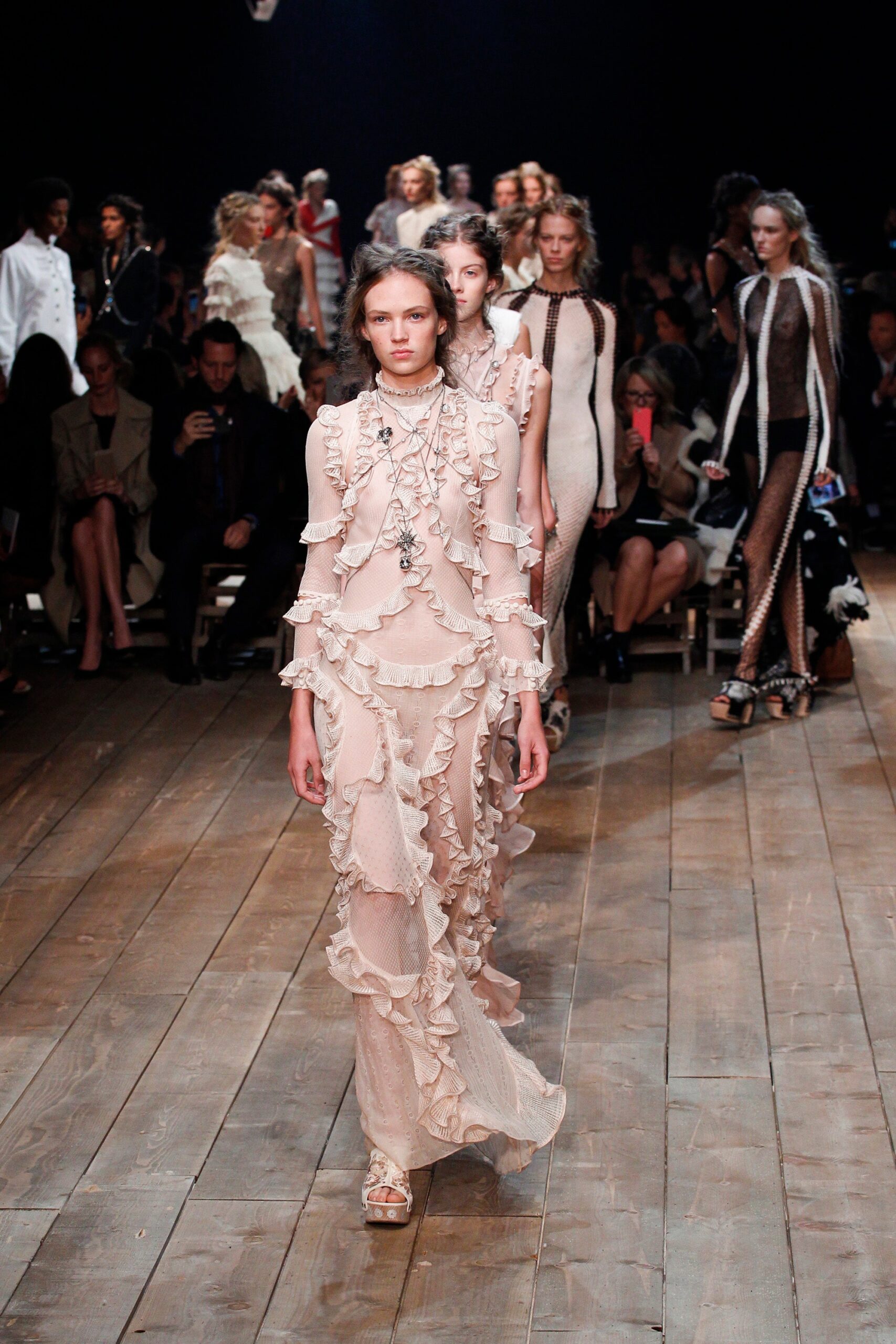 beige silk ruffled maxi dress