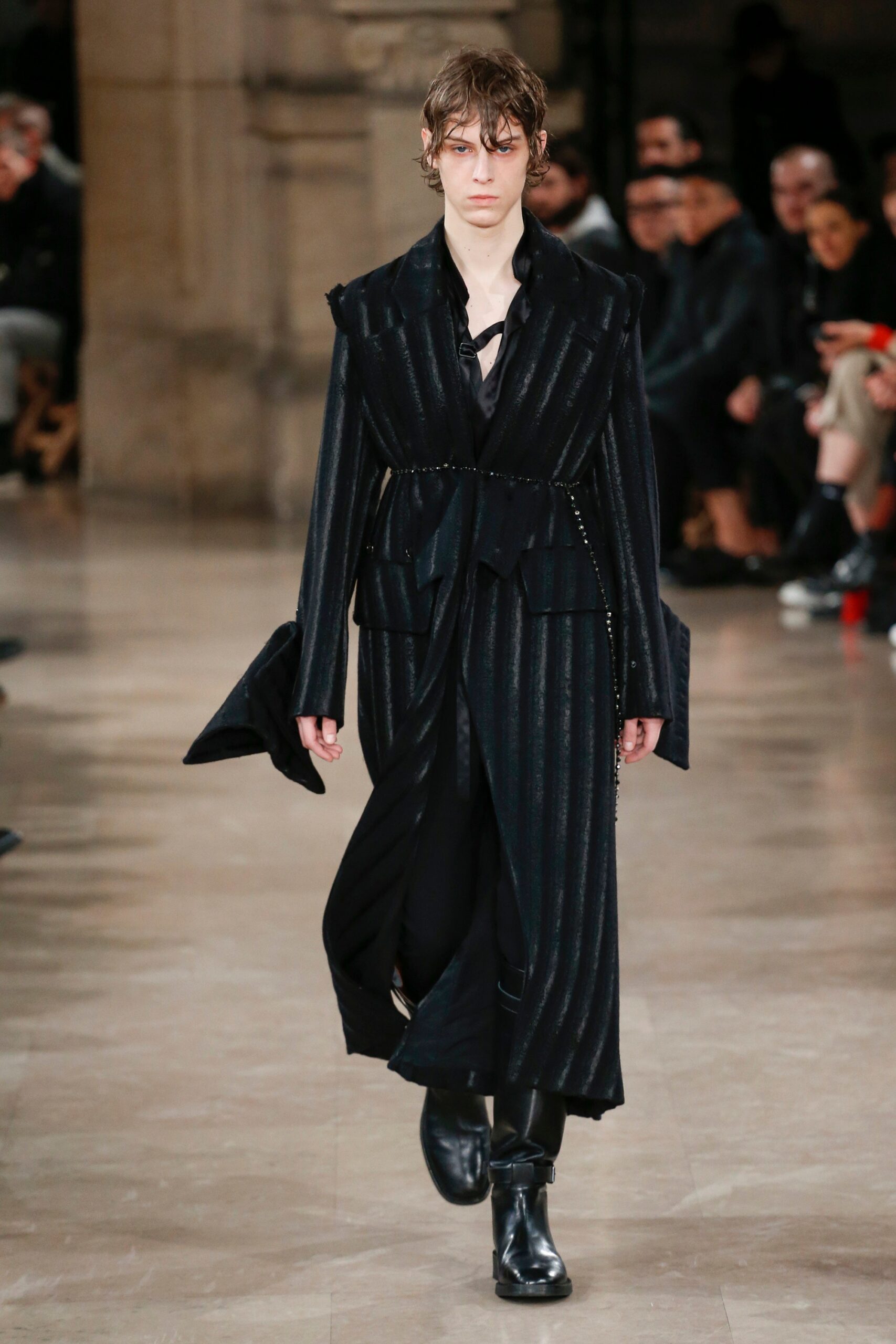 black relaxed coat with fitted pants