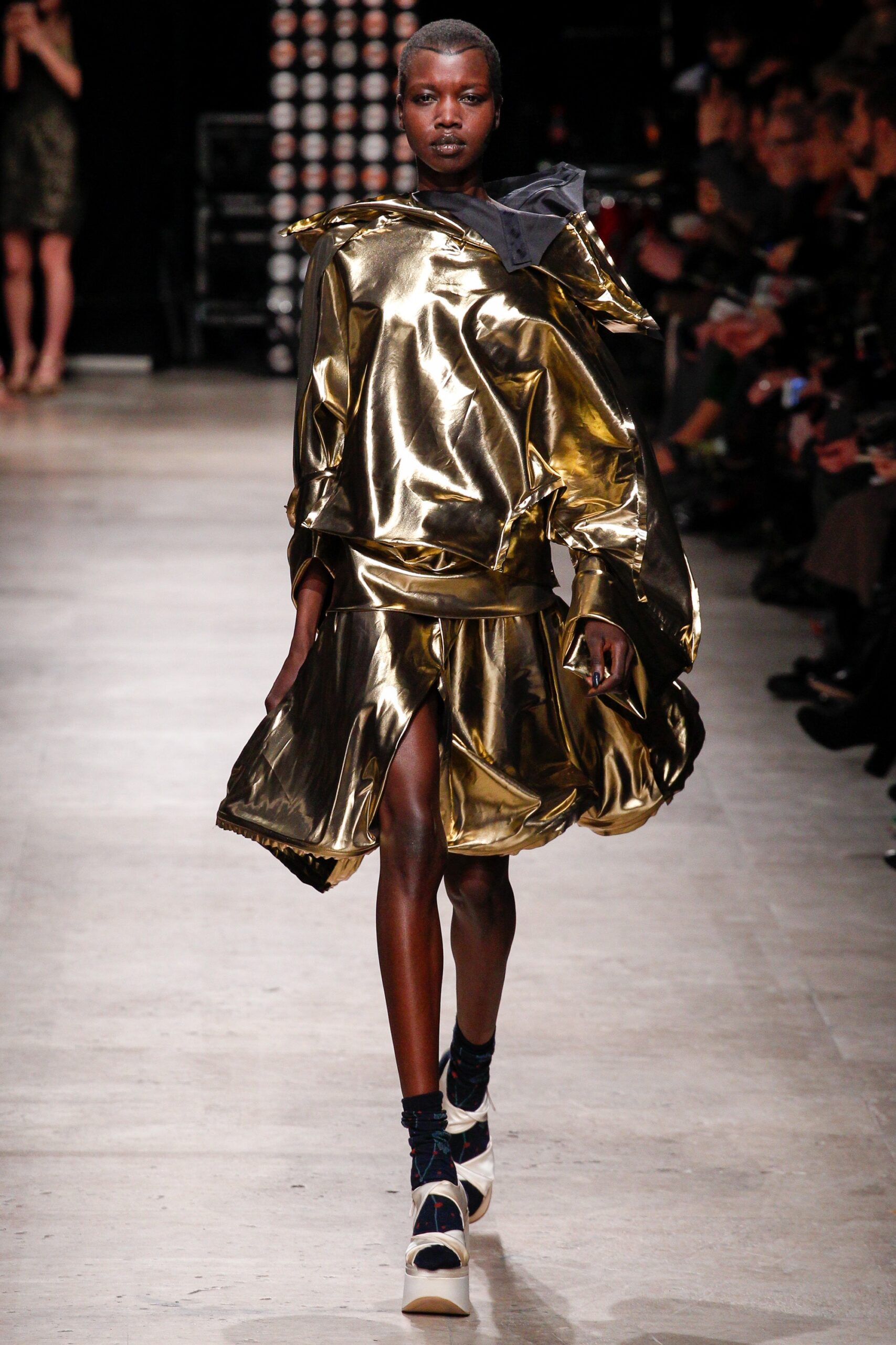 gold vinyl relaxed midi dress