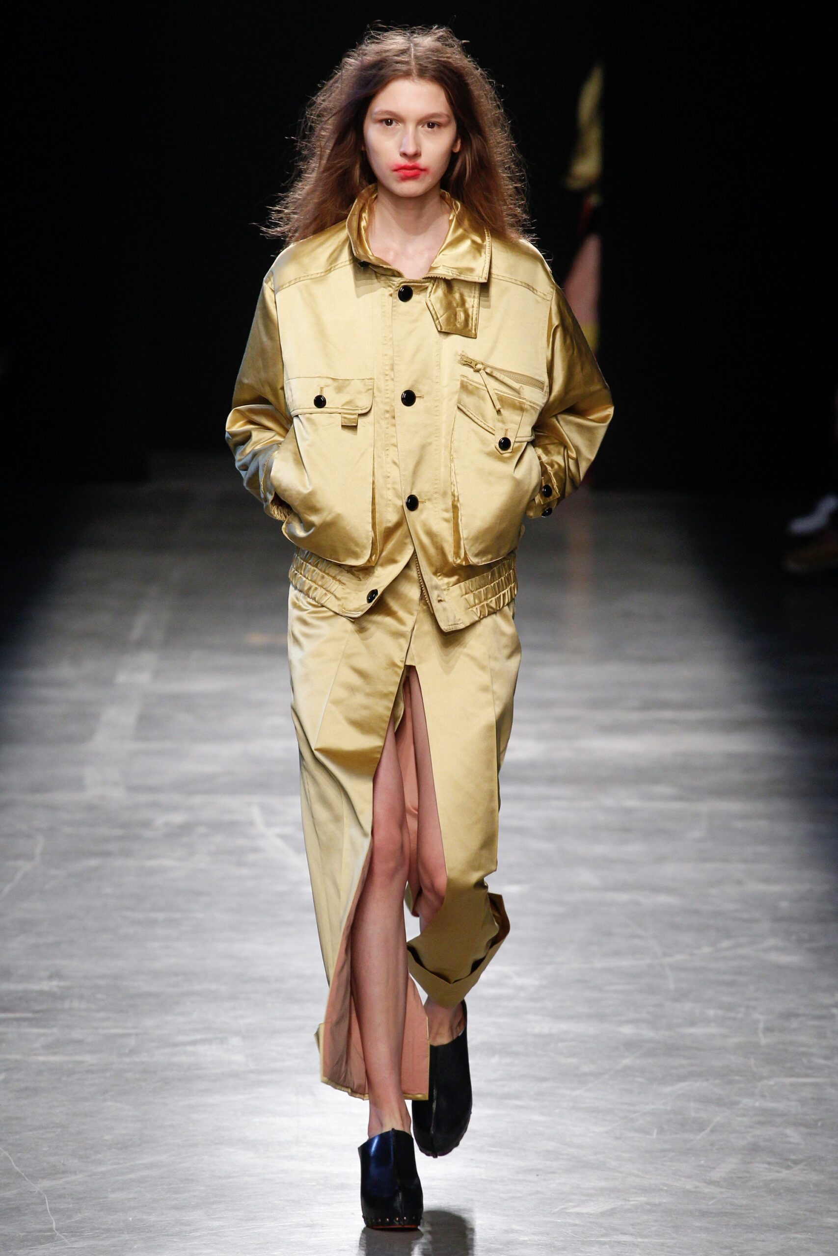 gold satin coat and skirt