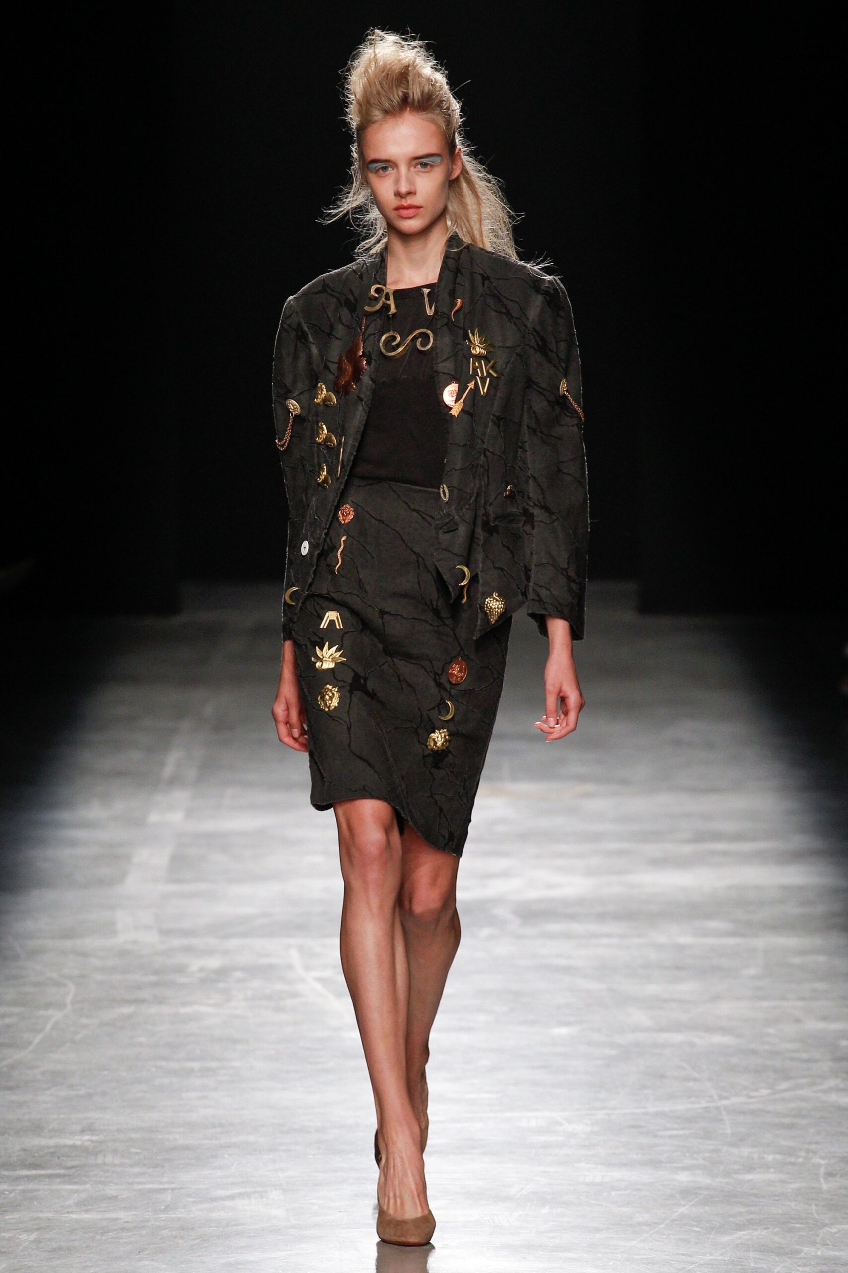 black fitted jacket and skirt