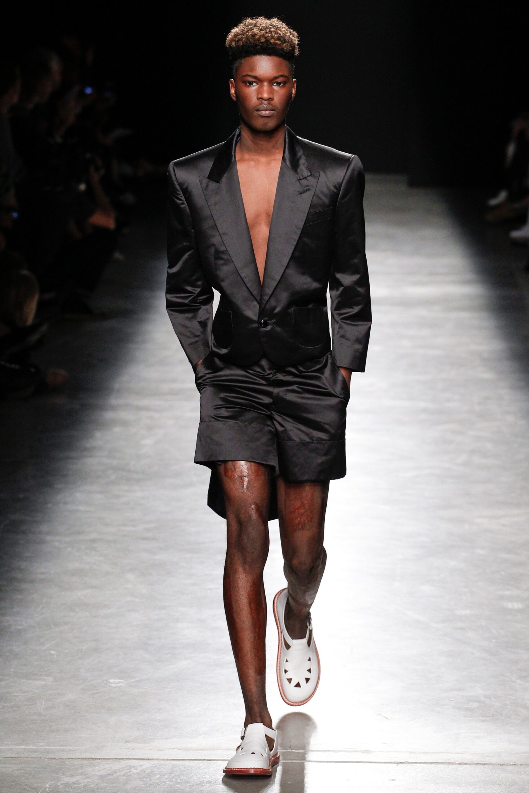 black silk blazer and shorts