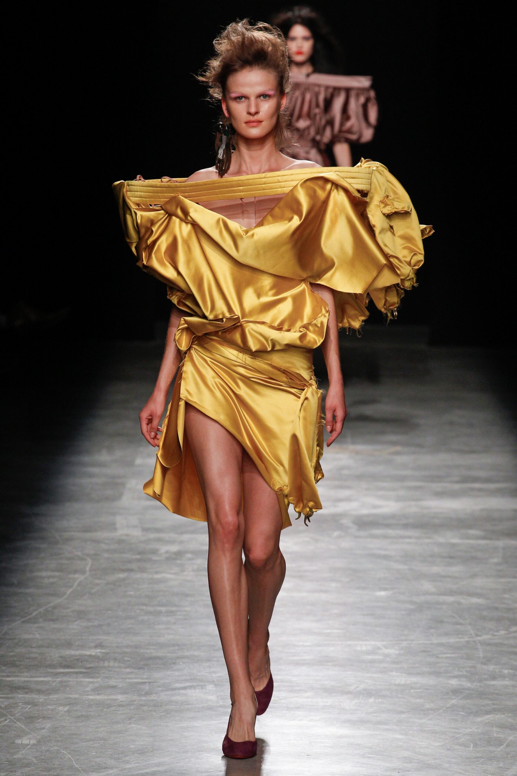 fitted yellow silk dress