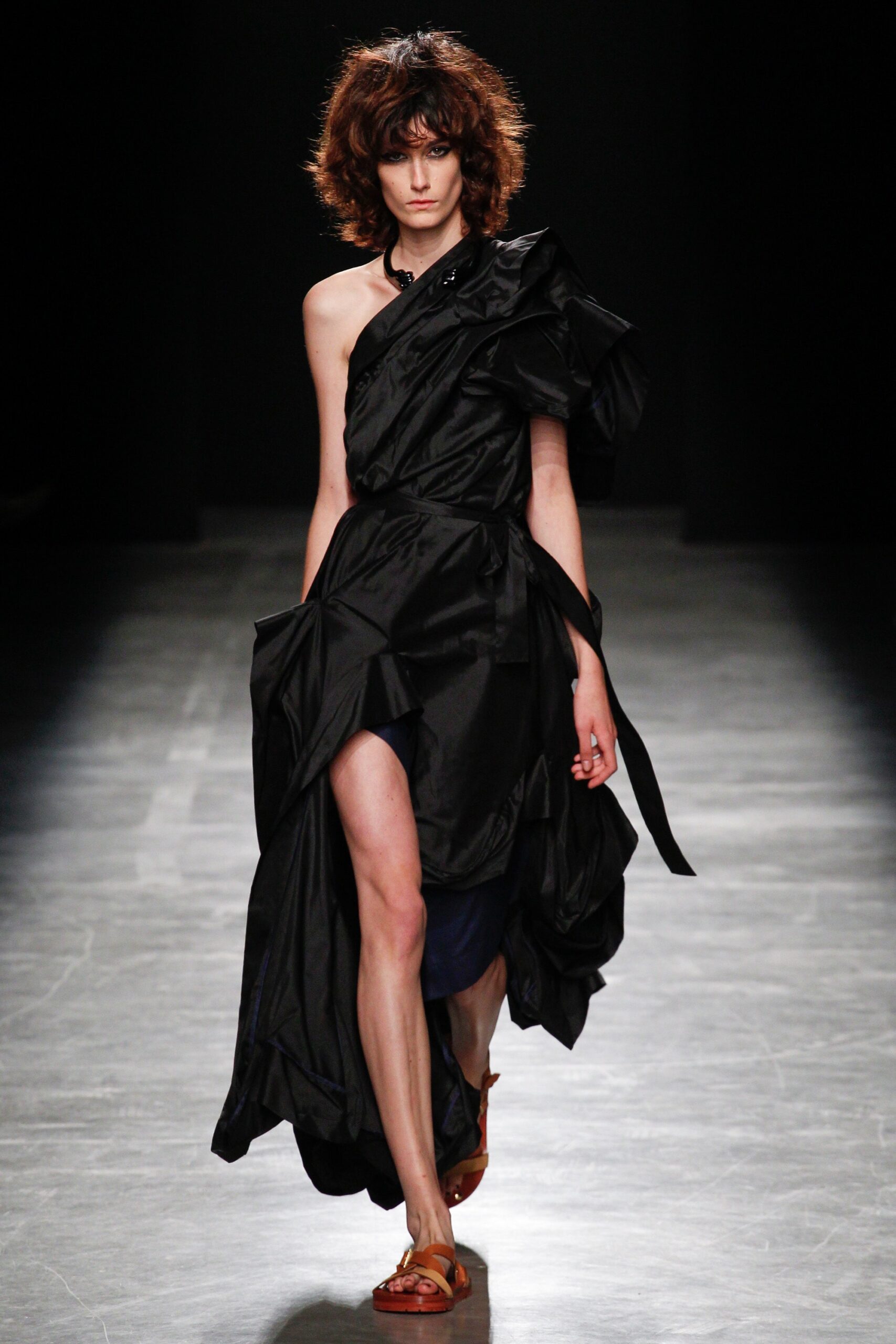 black silk asymmetric dress