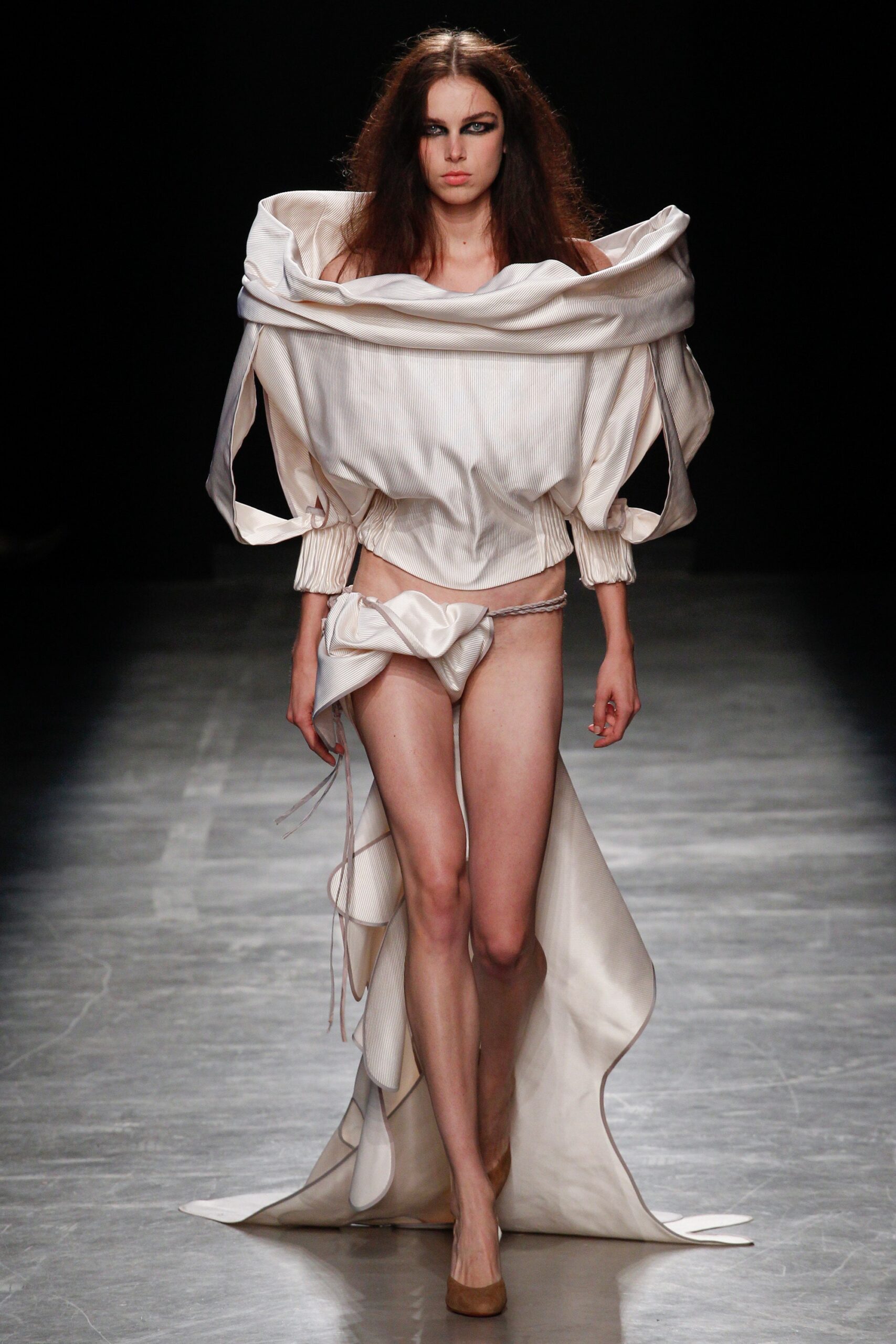 white silk off-shoulder dress