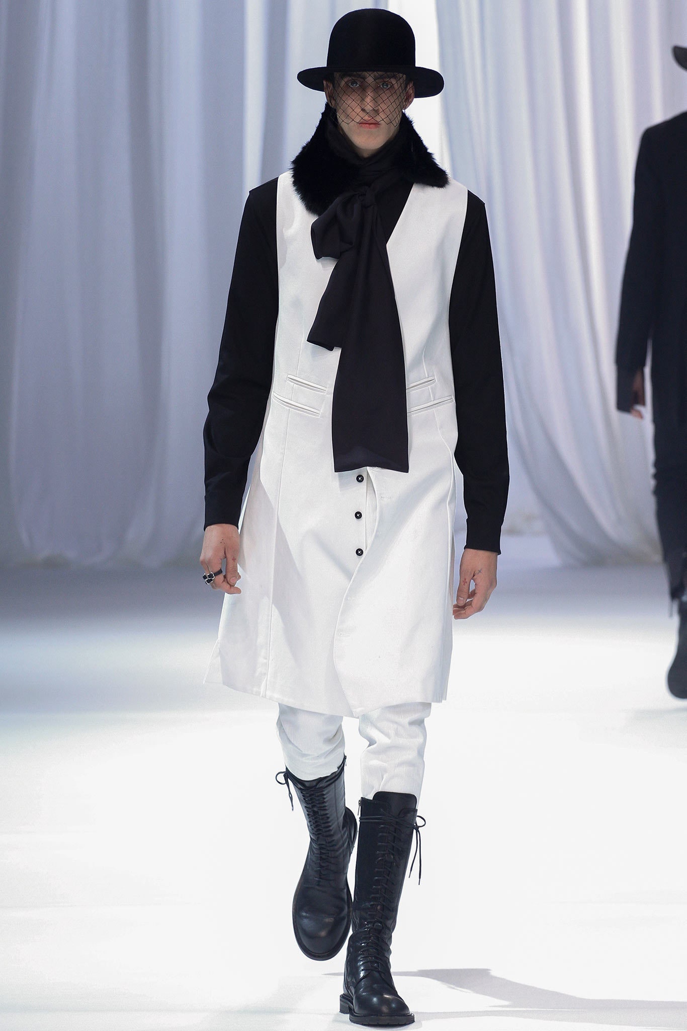 white coat with black accents