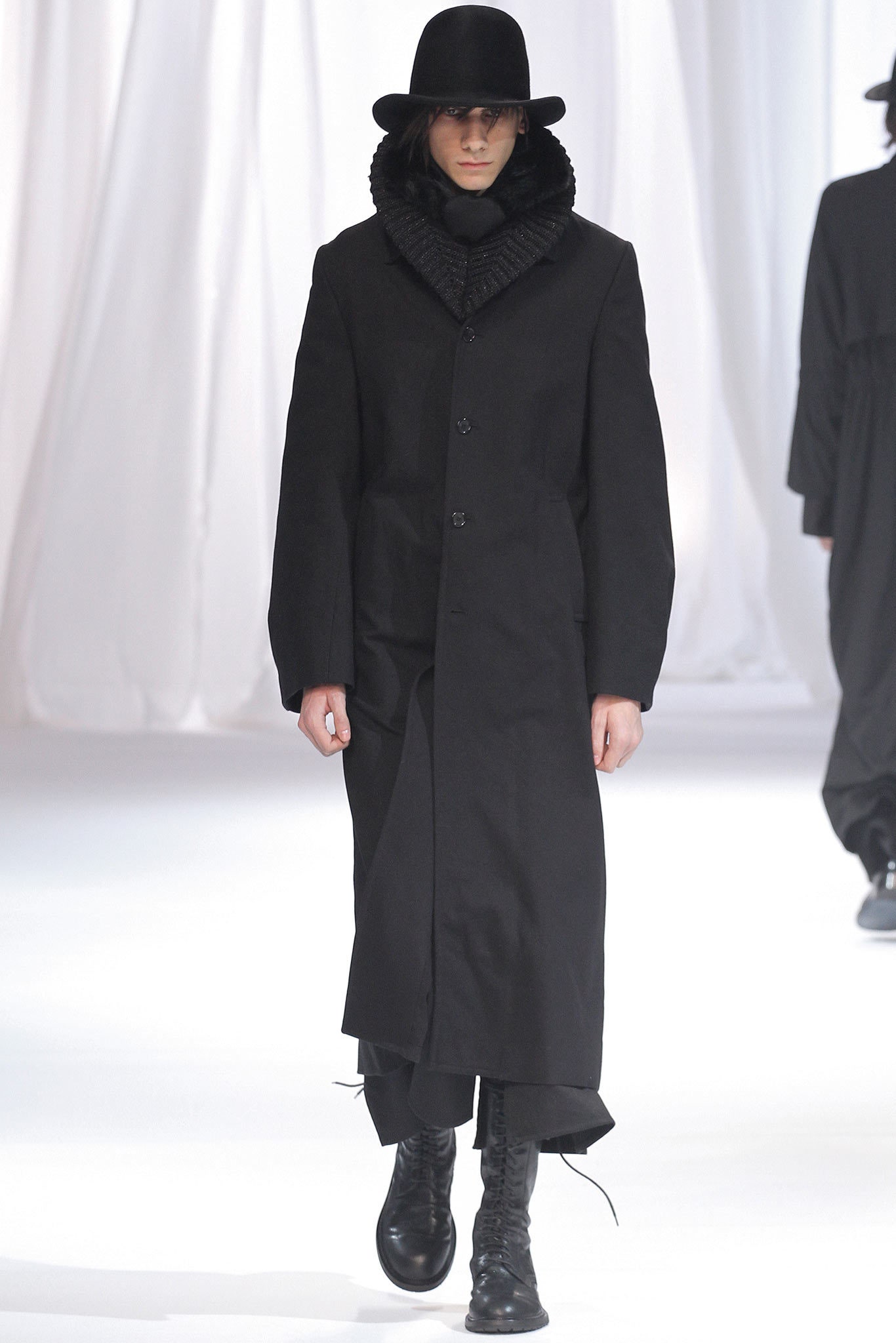 black wool fitted coat with hat