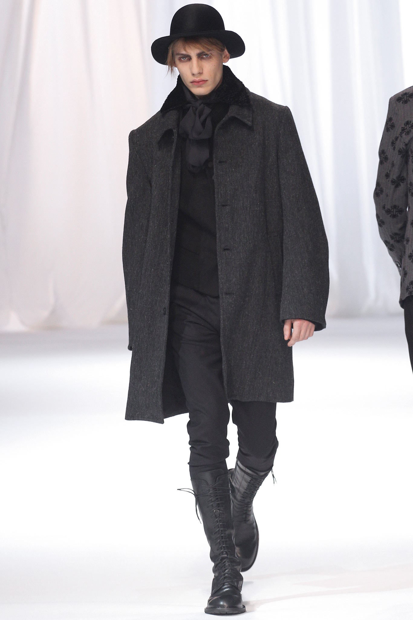 black wool coat with slim pants
