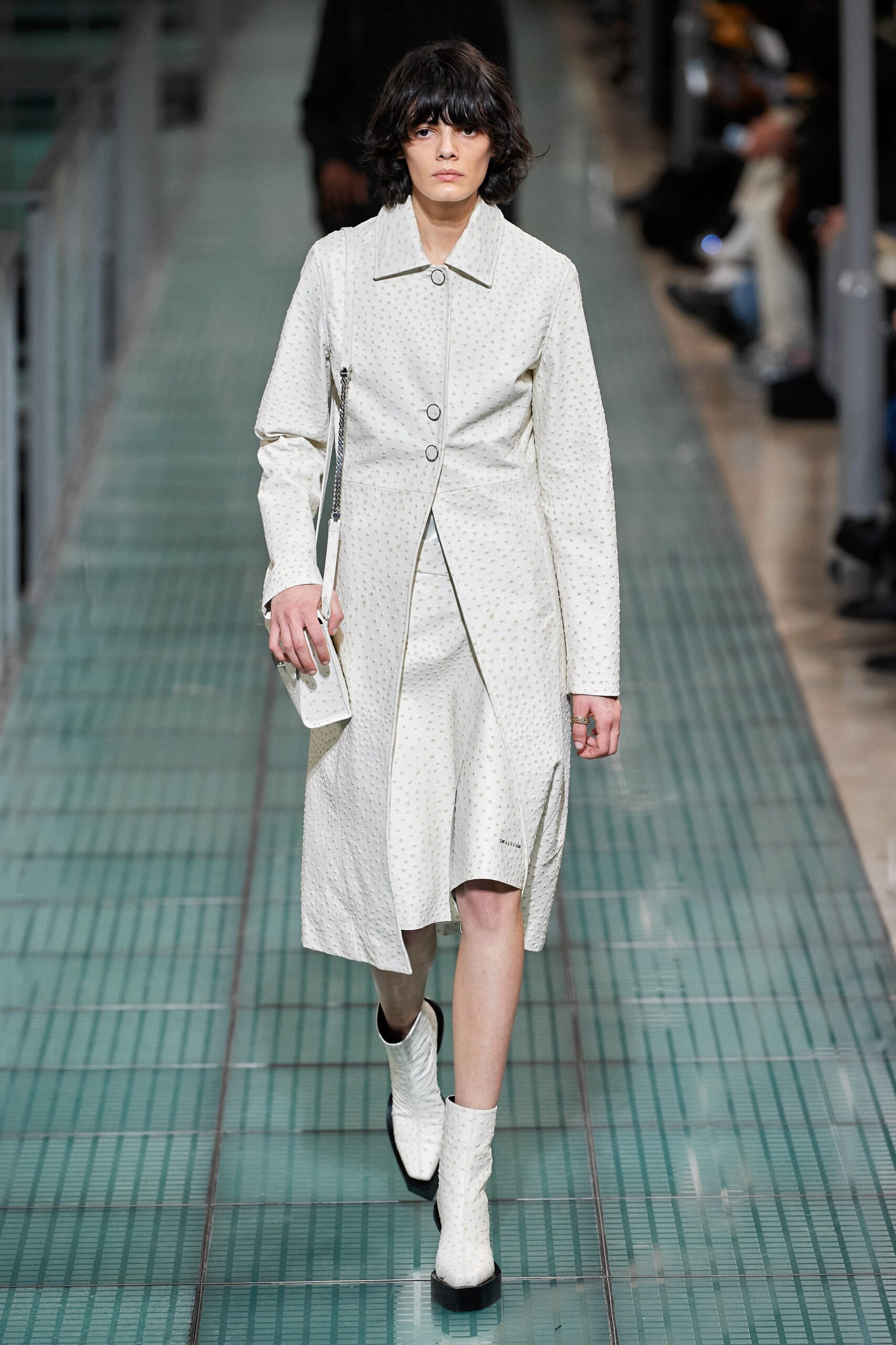 white fitted midi dress with boots