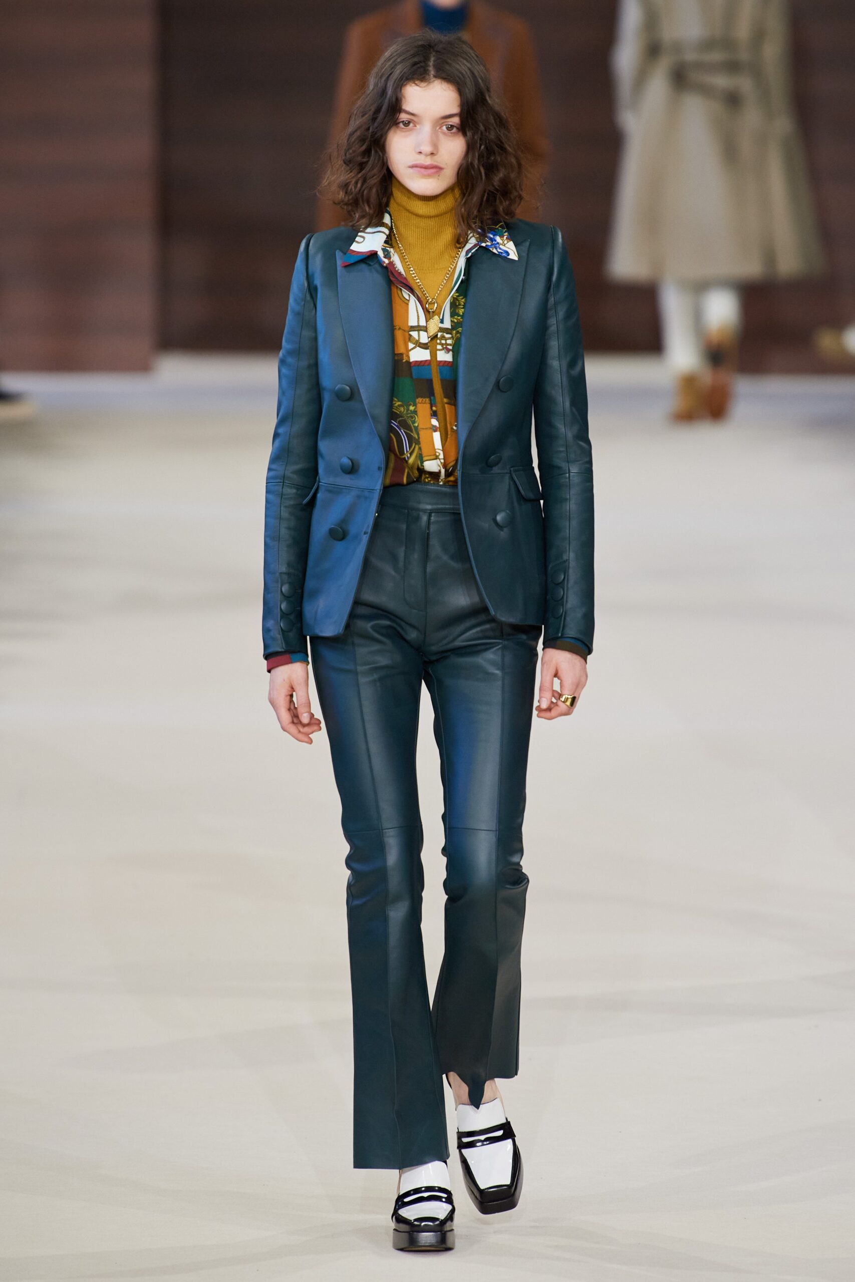 blue leather tailored blazer and pants