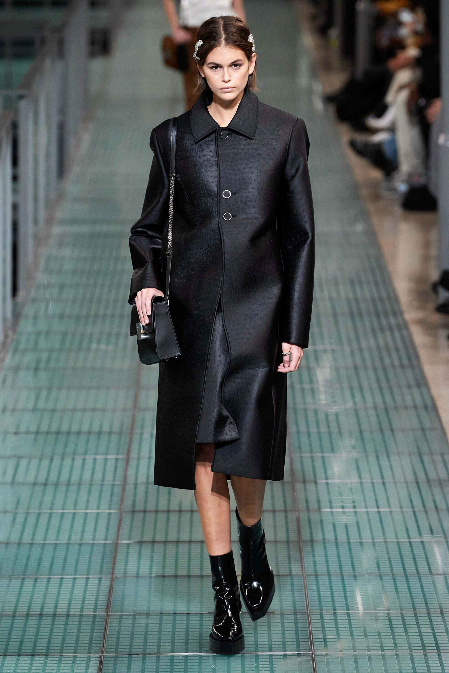 black leather fitted coat