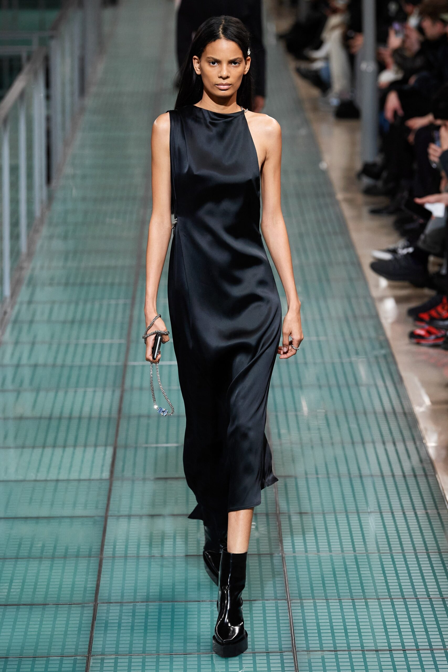 black silk sleeveless midi dress