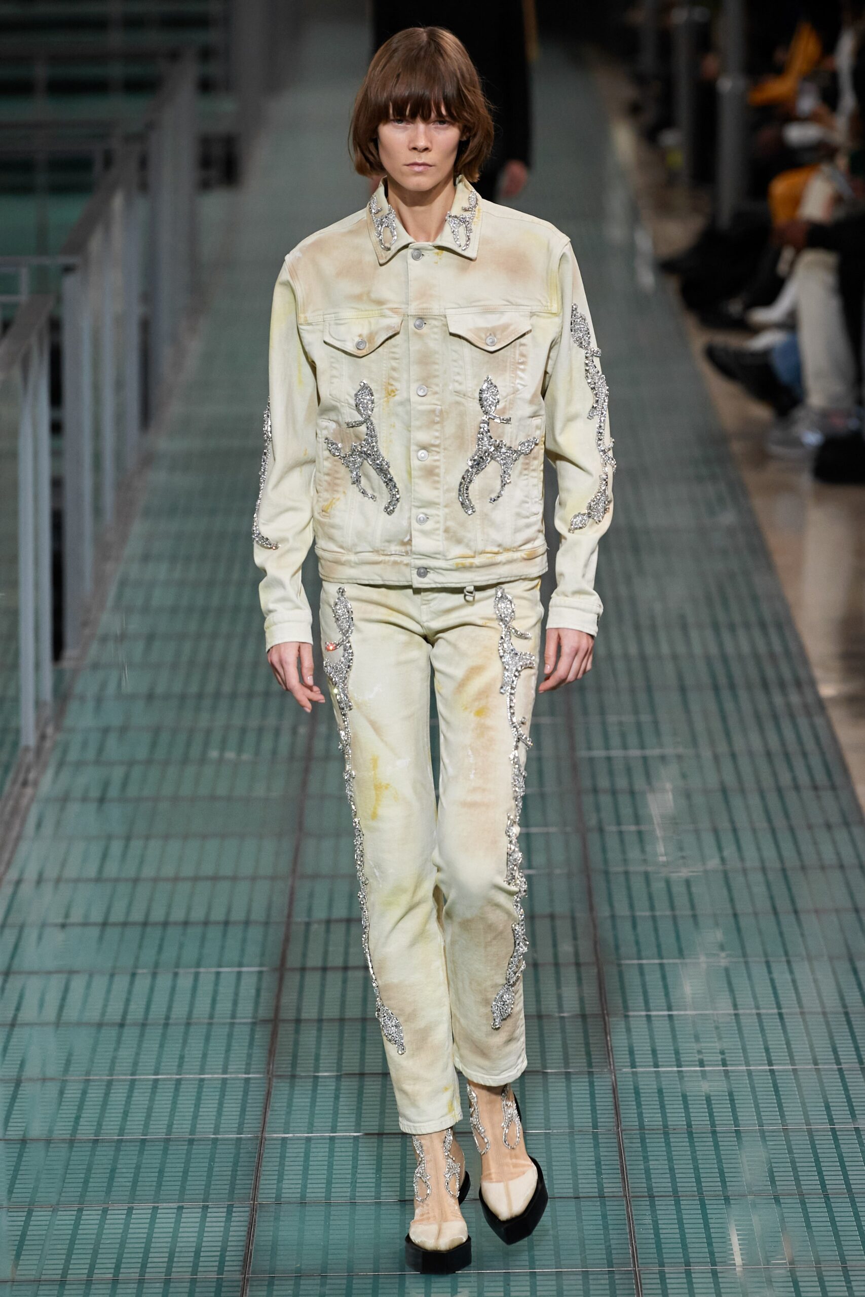 beige embroidered jacket and pants