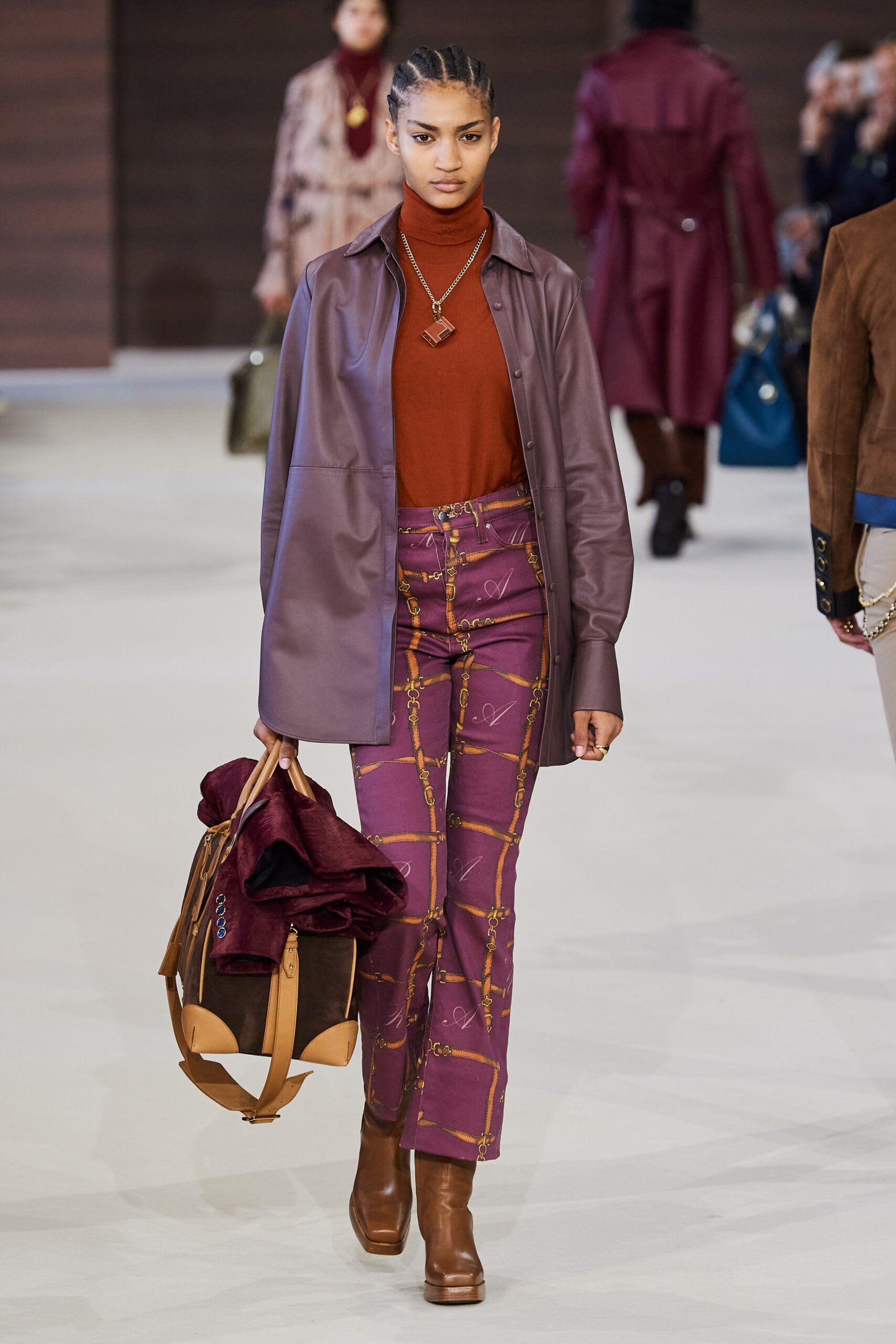 purple cotton fitted flared pants