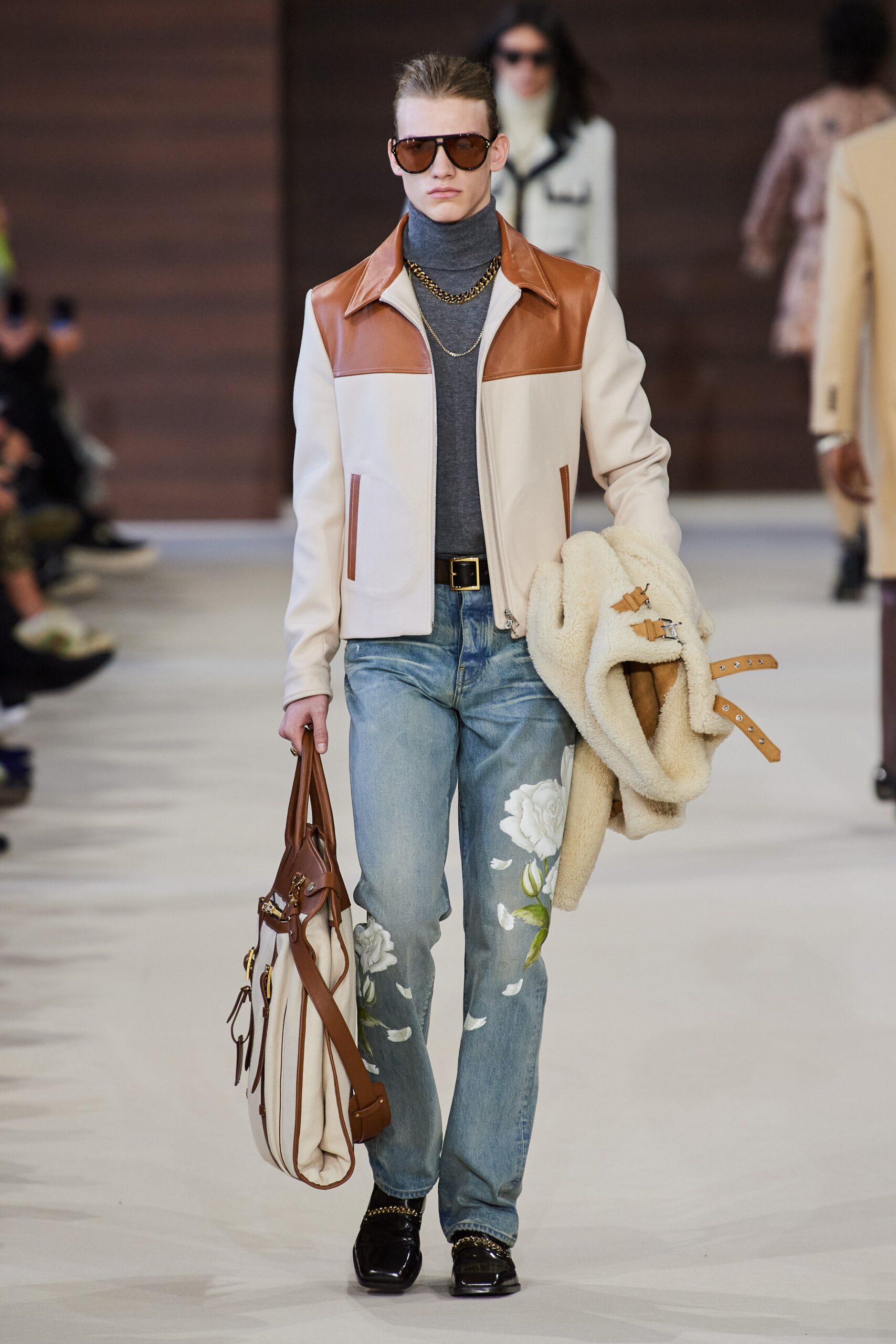 blue denim relaxed embroidered pants