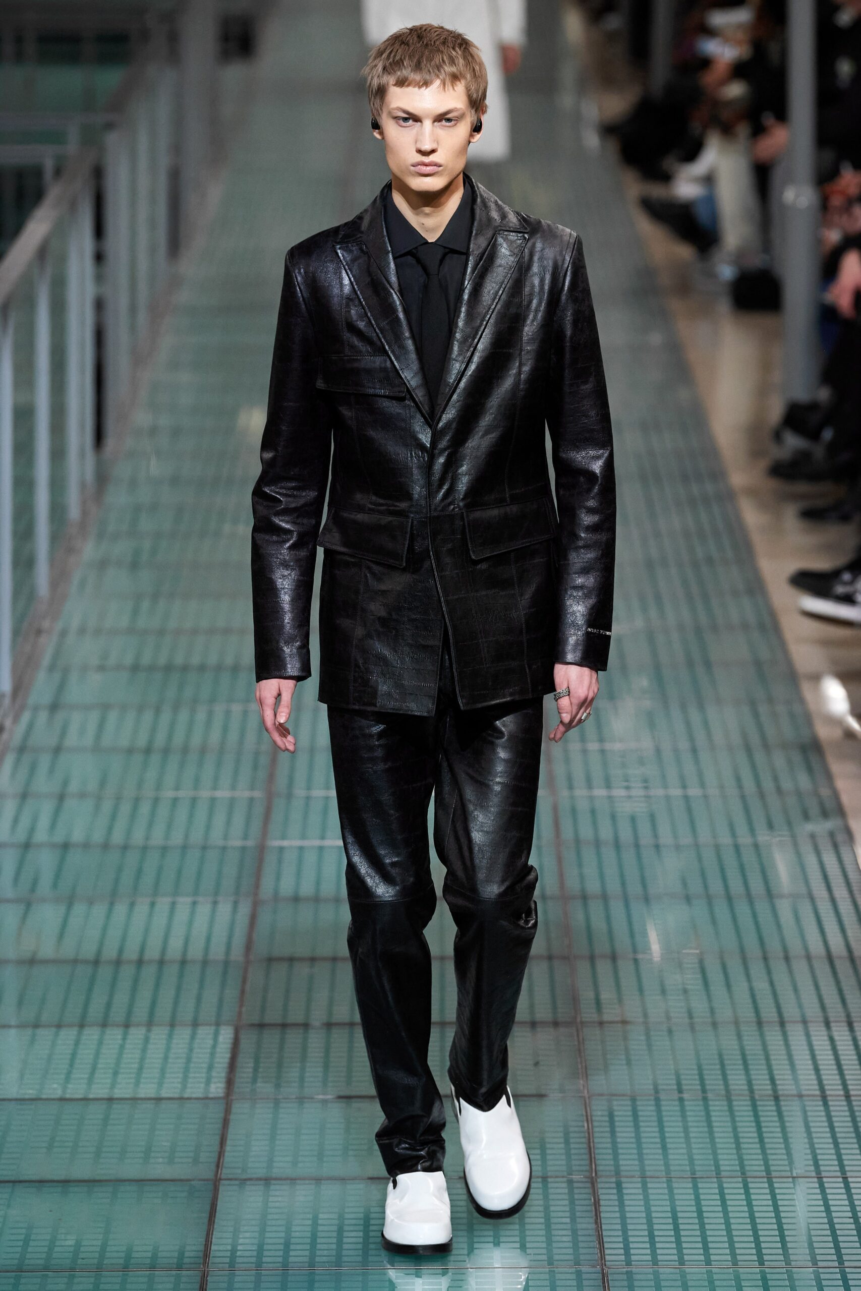 black leather tailored suit