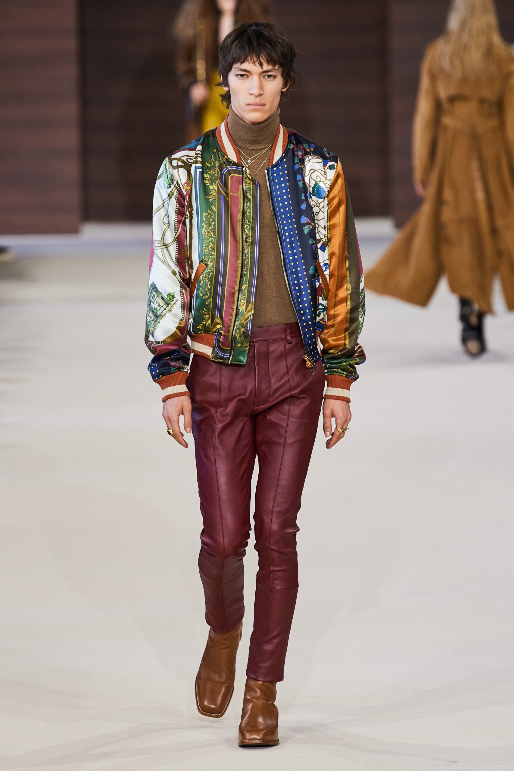 red leather slim straight-leg pants