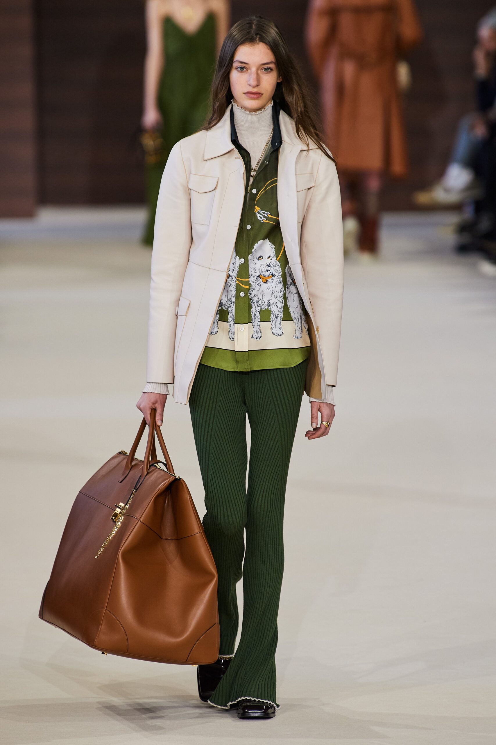 green cotton fitted ribbed pants