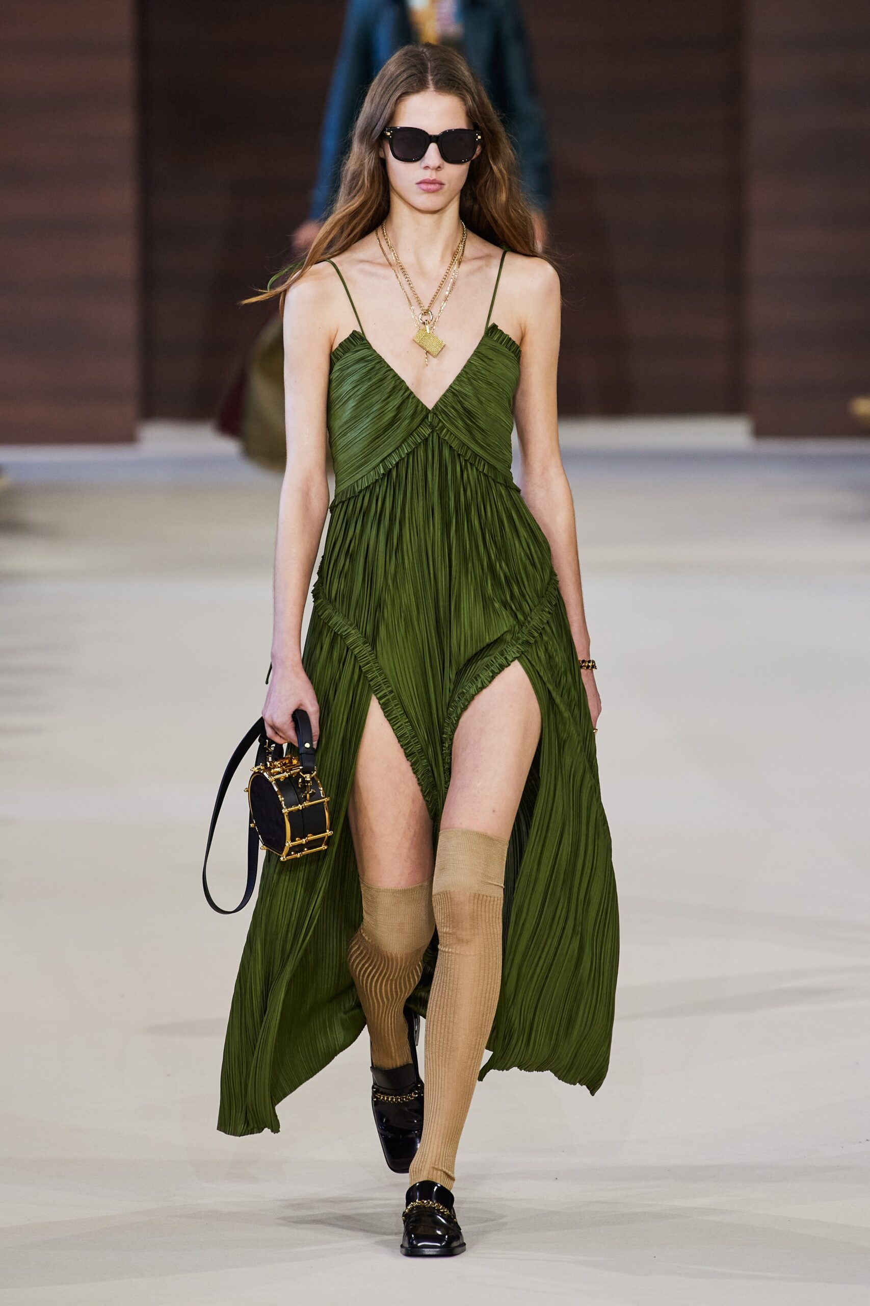 green silk sleeveless dress