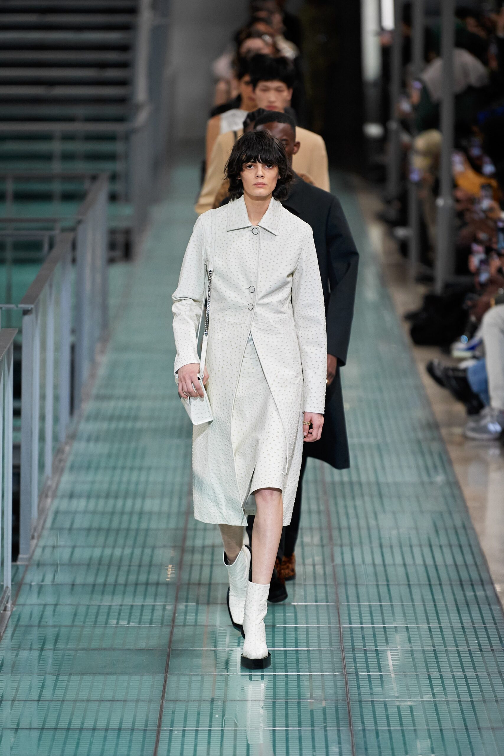 white fitted midi dress with boots