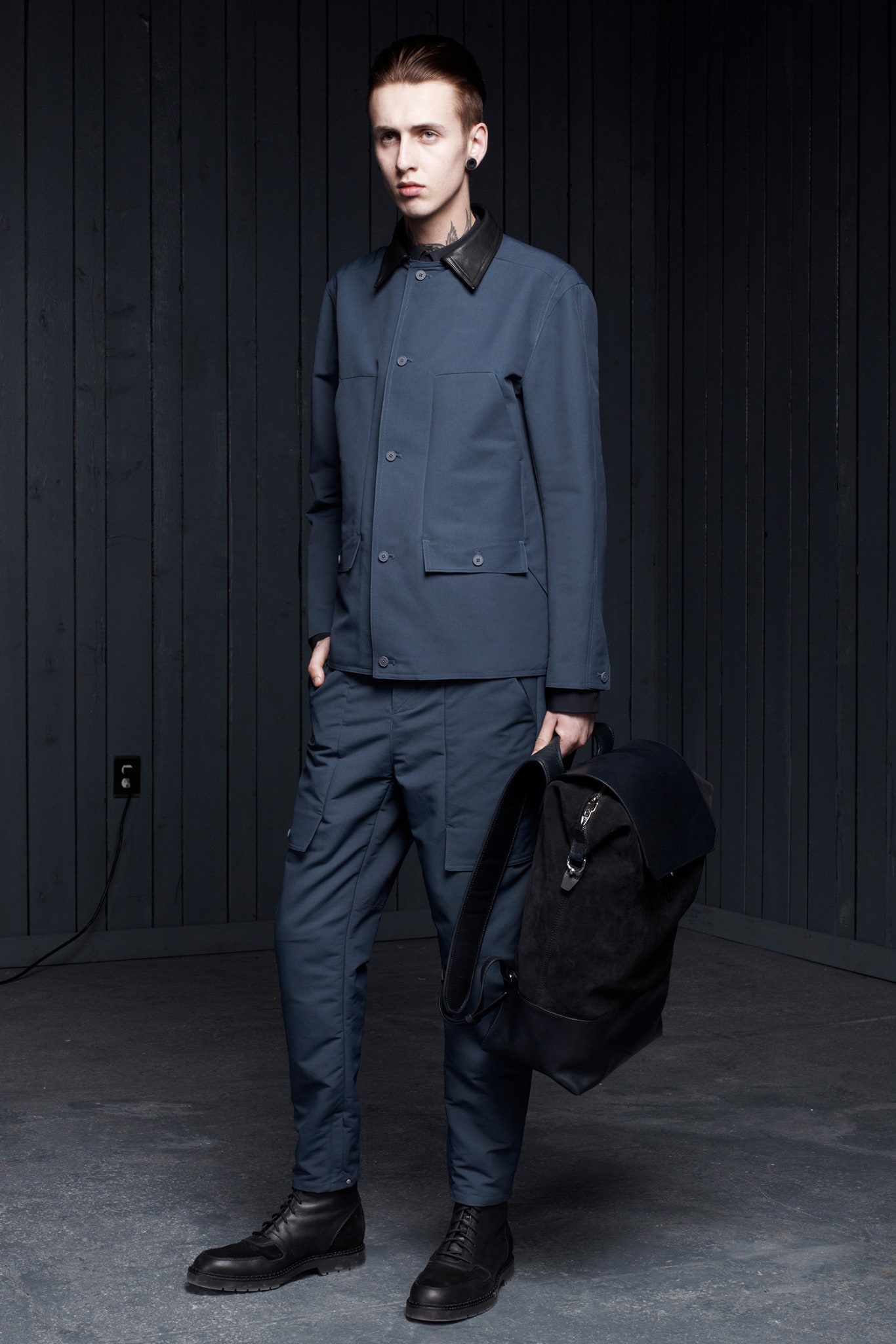 blue fitted jacket and pants
