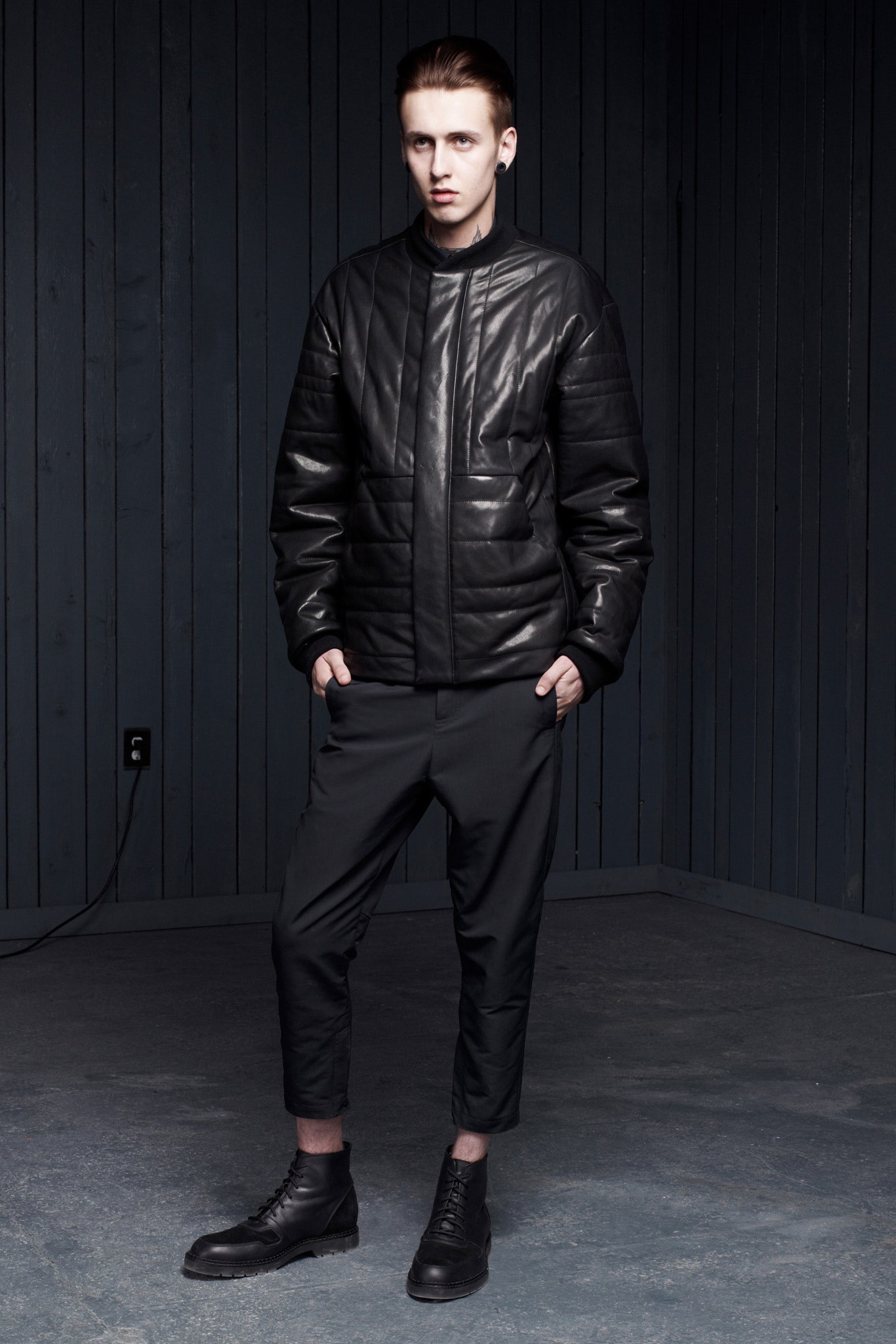 black leather quilted jacket