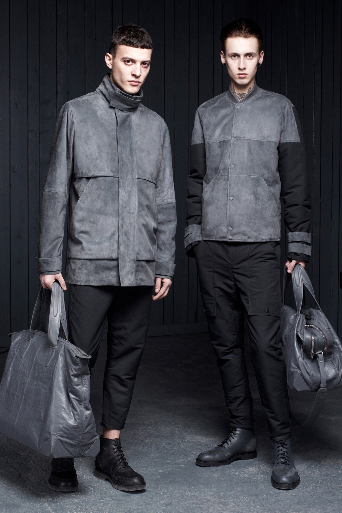 gray suede long-sleeve collared relaxed zippered jacket